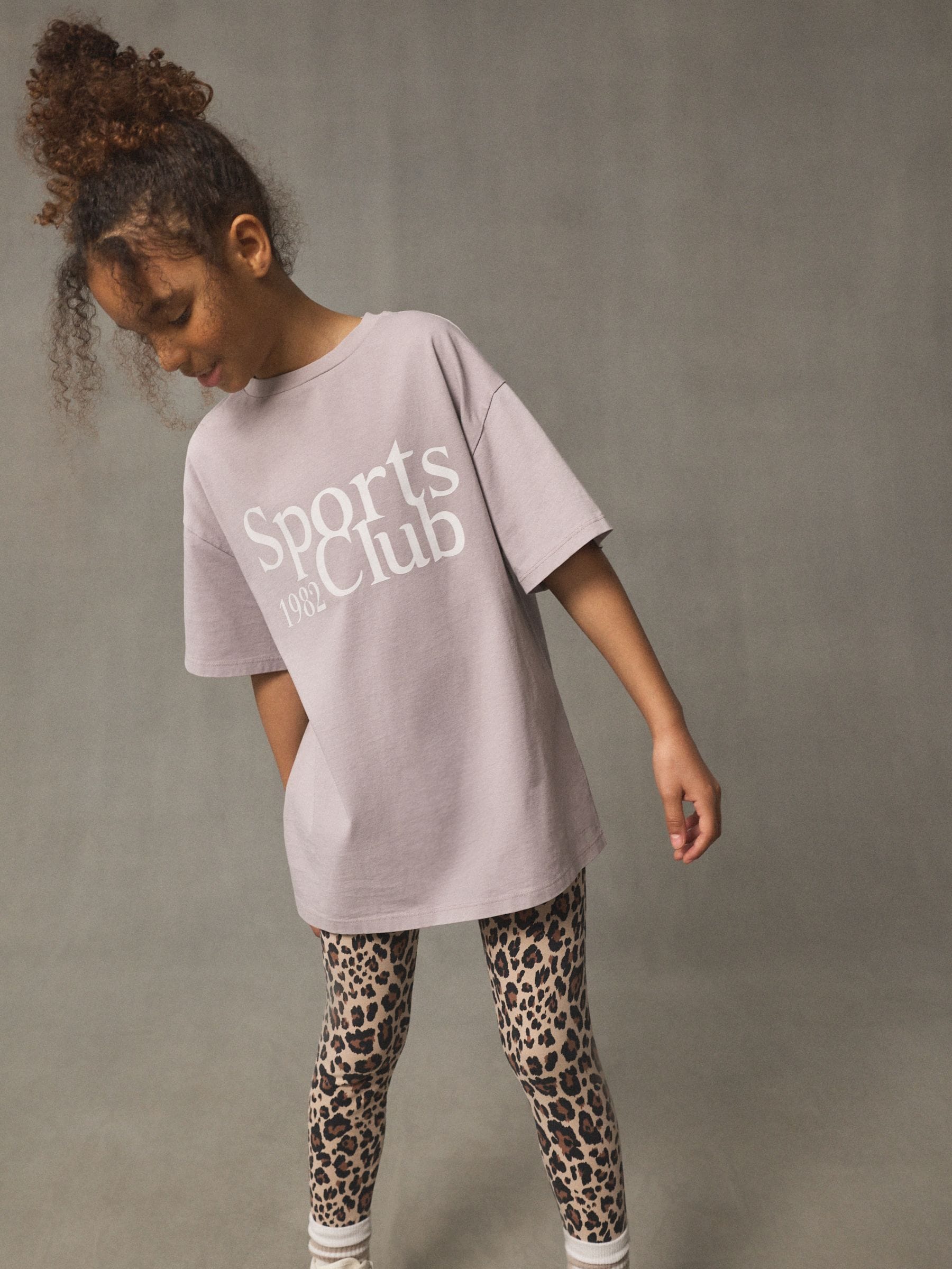 Lilac/Grey Oversized Graphic Print T-Shirt (3-16yrs)