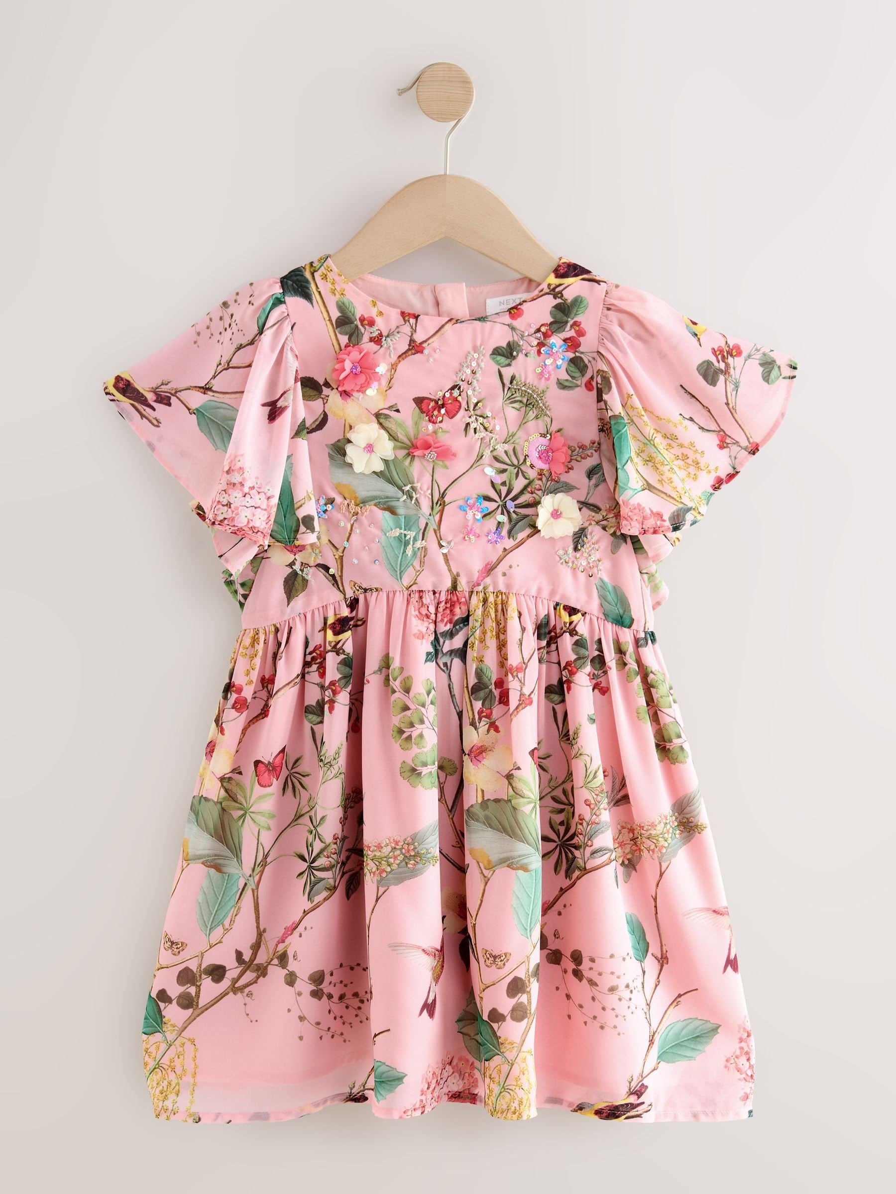 Pink Floral Embellished Occasion Dress (3-16yrs)
