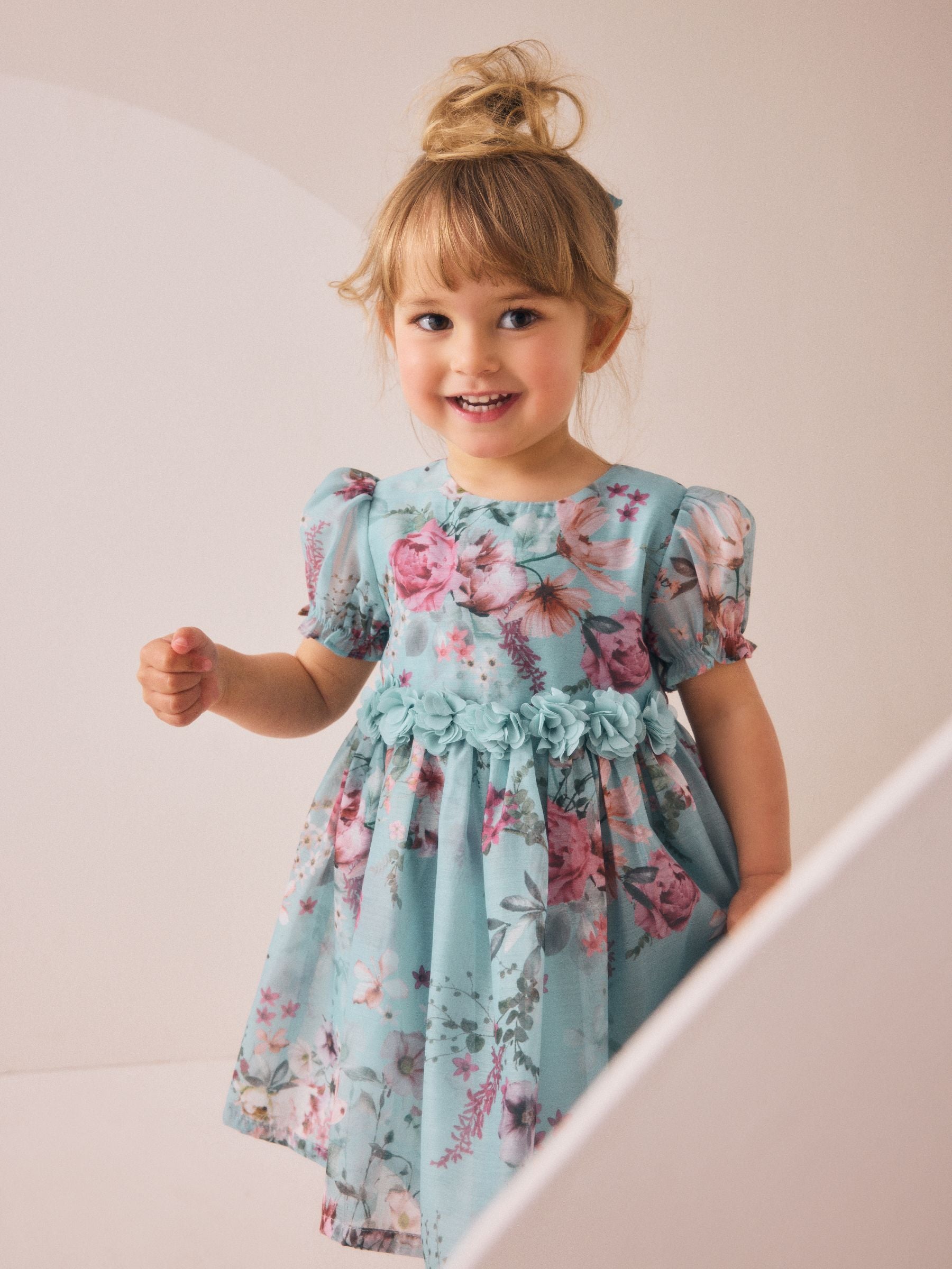 Blue Flower Print Corsage Dress (3mths-8yrs)