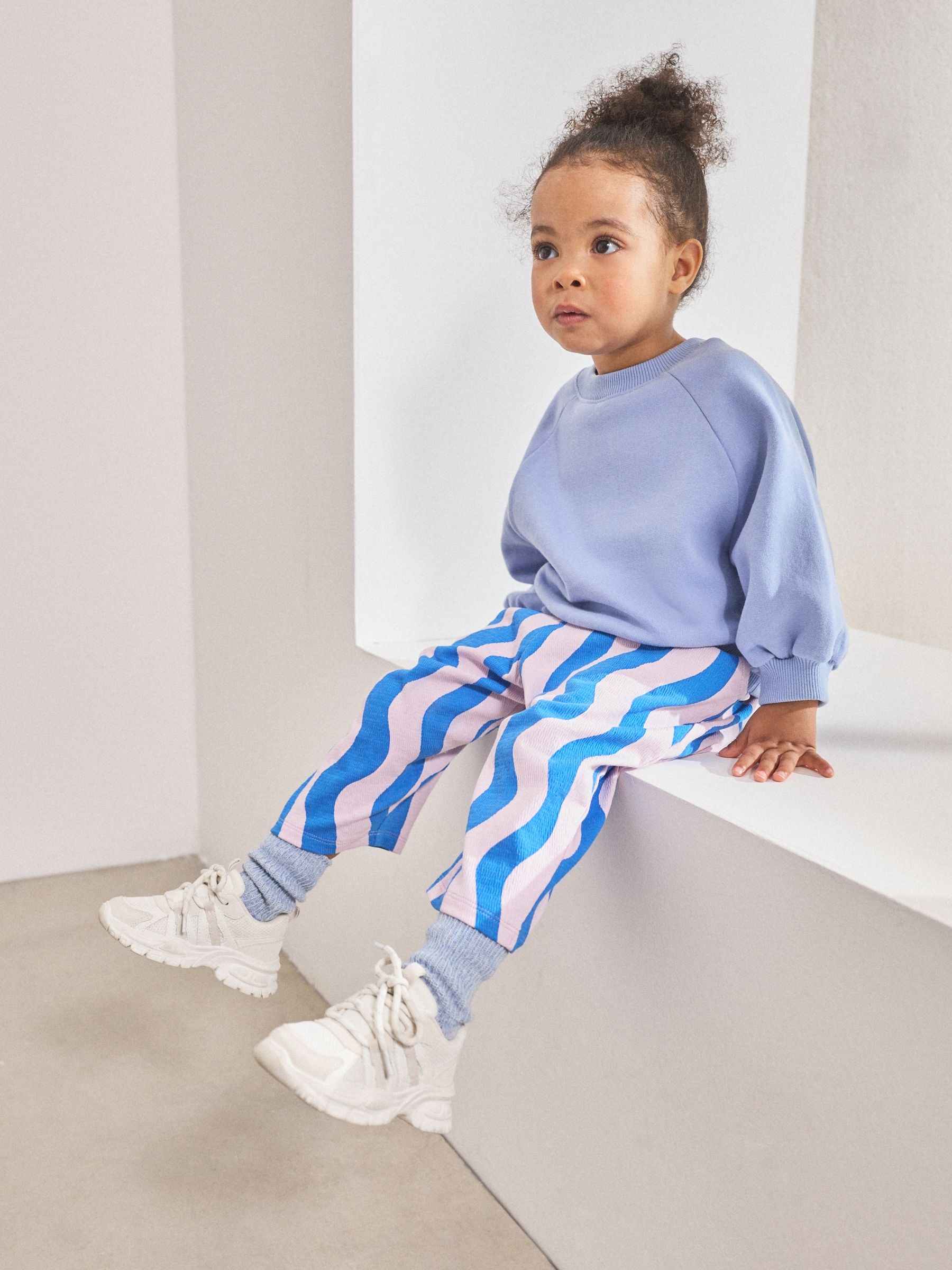 Blue/Lilac Wave Stripe Textured Barrel Leg Trousers (3mths-7yrs)