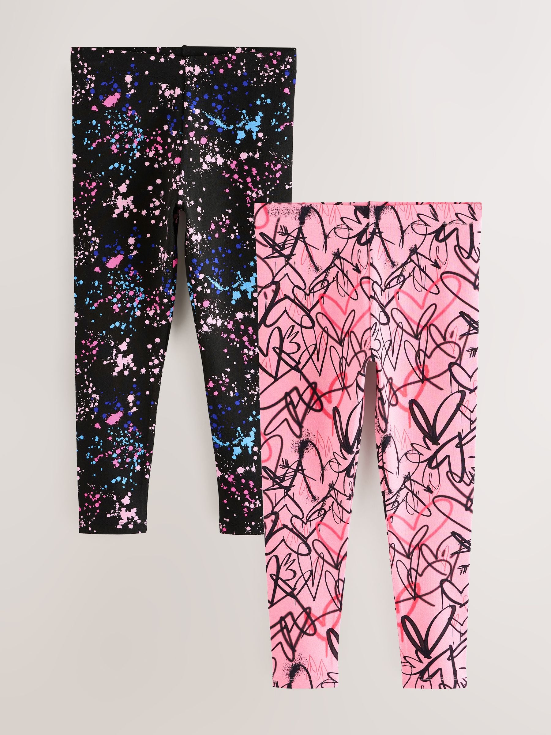 Pink/Black Heart Splat Leggings 2 Pack (3-16yrs)