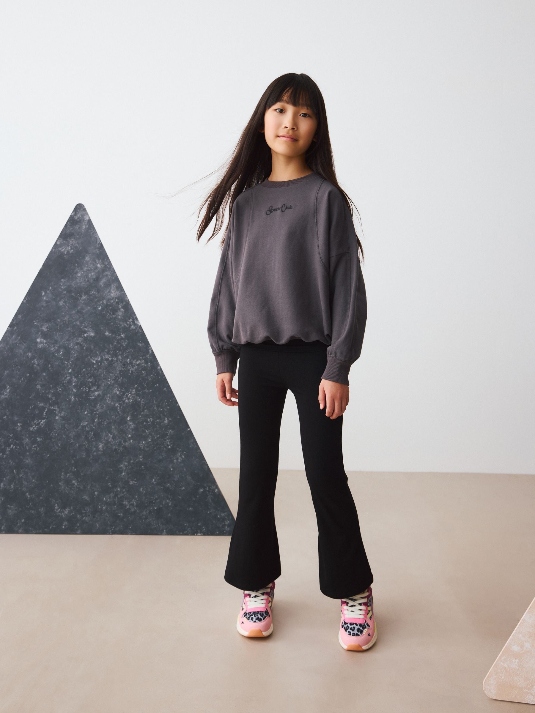 Black Fold Over Flare Leggings (3-16yrs)
