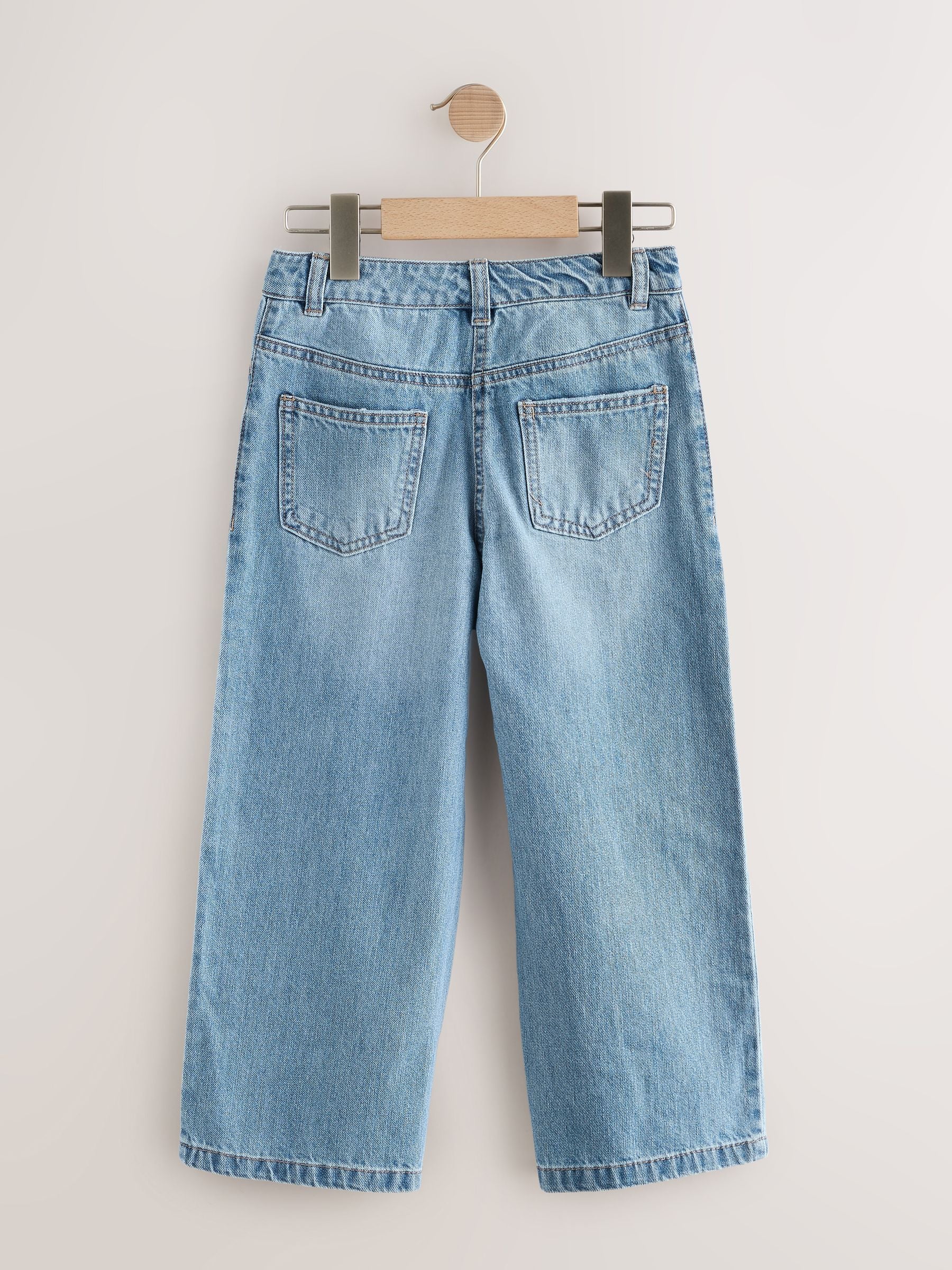 Mid Blue Denim Floral Print Wide Leg Jeans (3-16yrs)