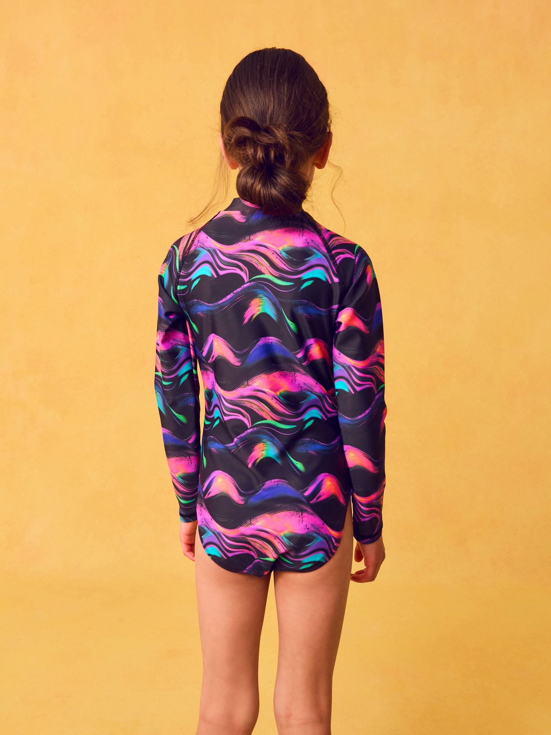 Multi Black Long Sleeved Sunsafe Swimsuit (3-16yrs)