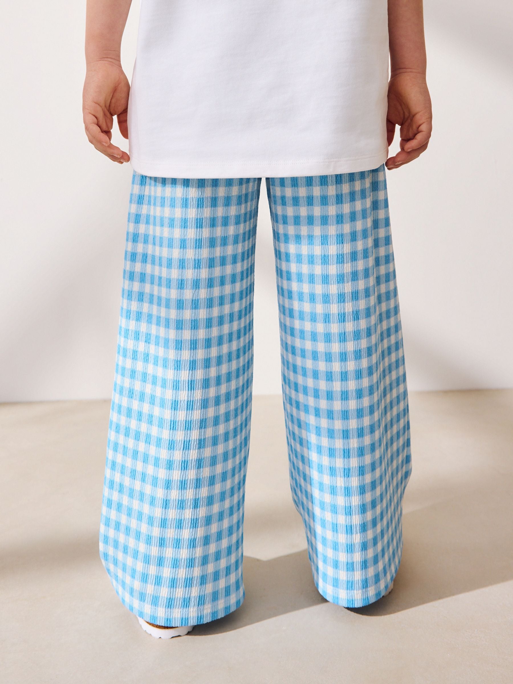 Blue Gingahm Wide Leg Trousers (3-16yrs)