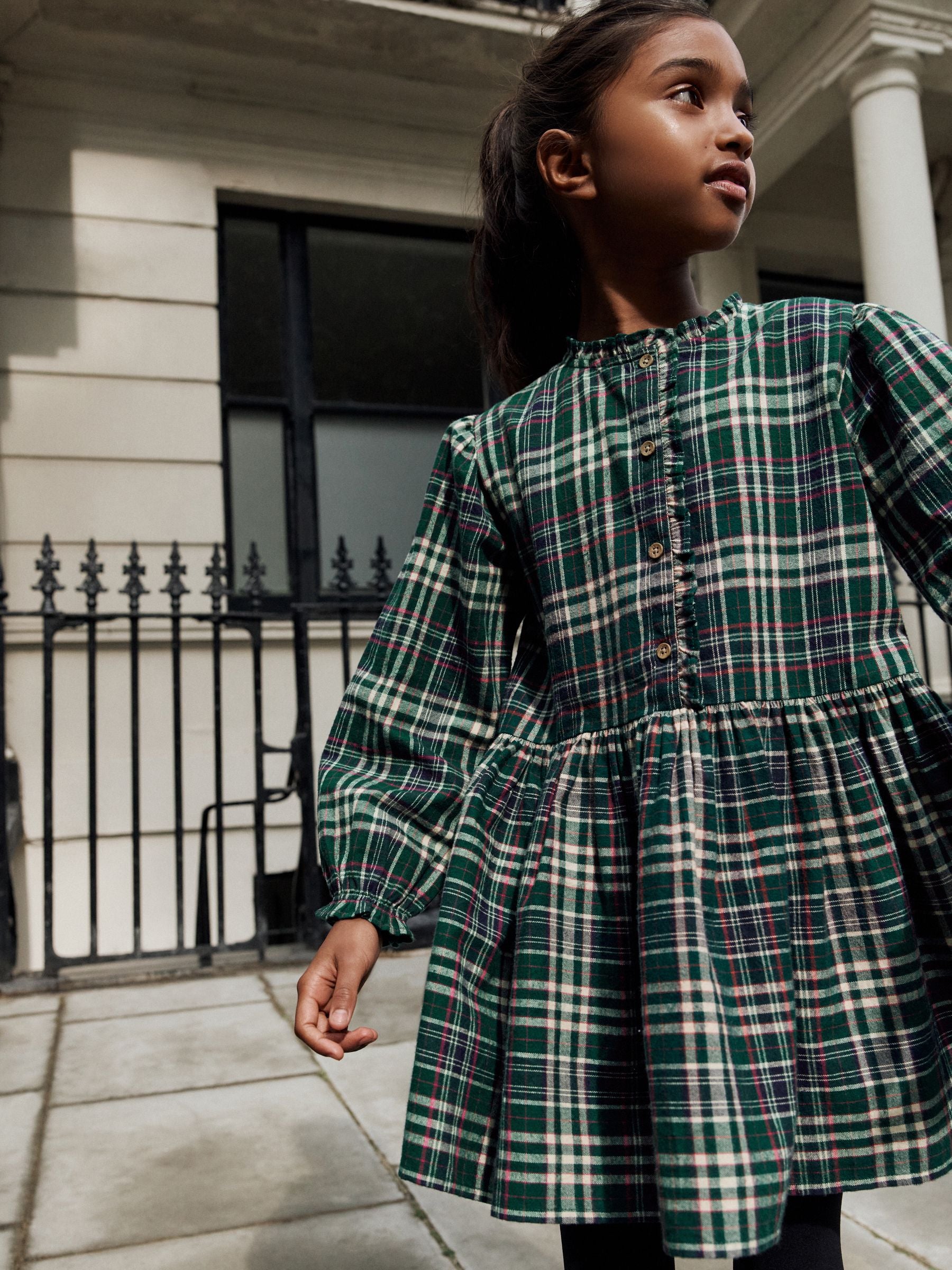 Green Check Placket Dress (3-16yrs)