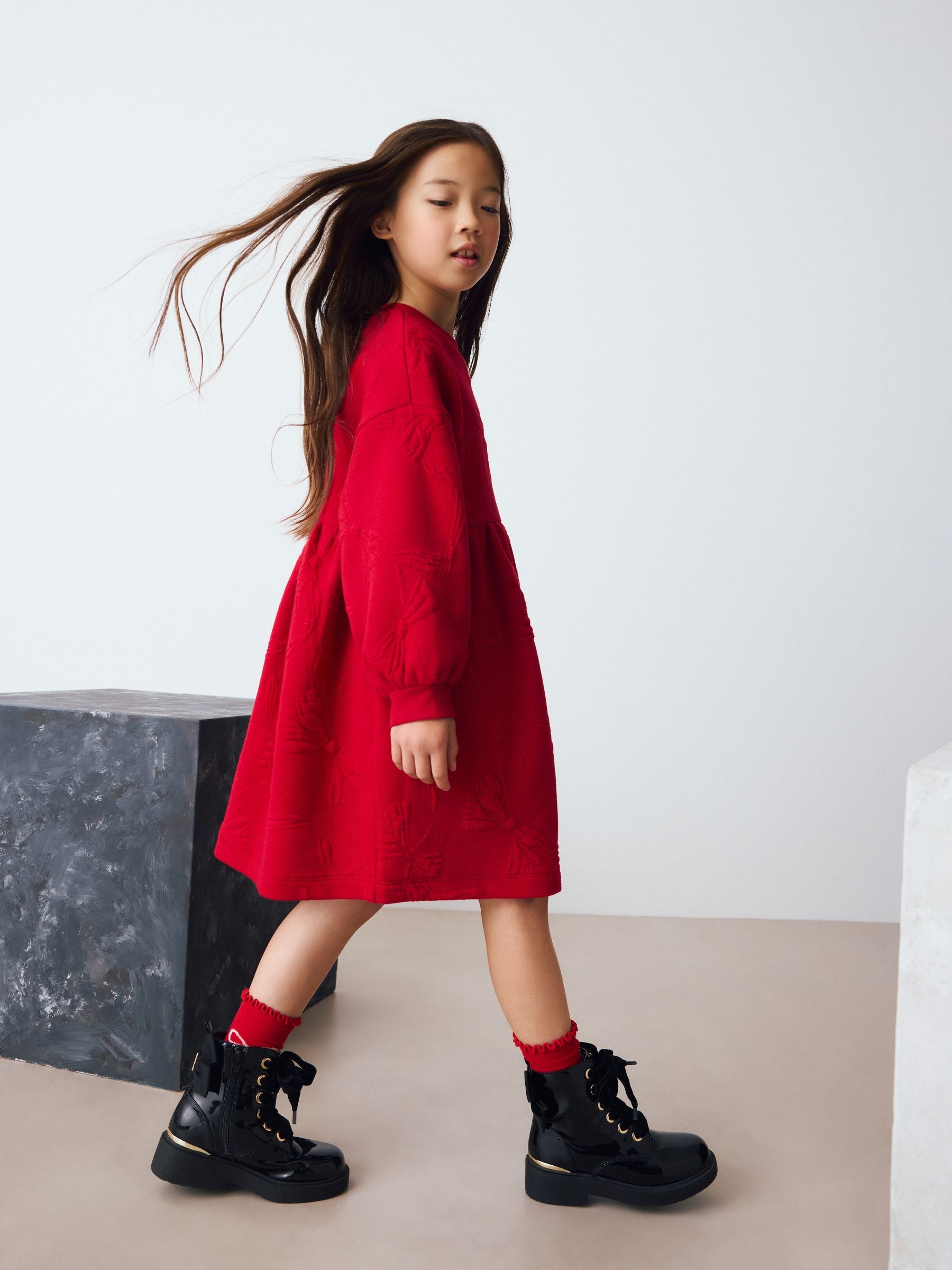 Red Quilted Bow Jumper Dress (3-16yrs)