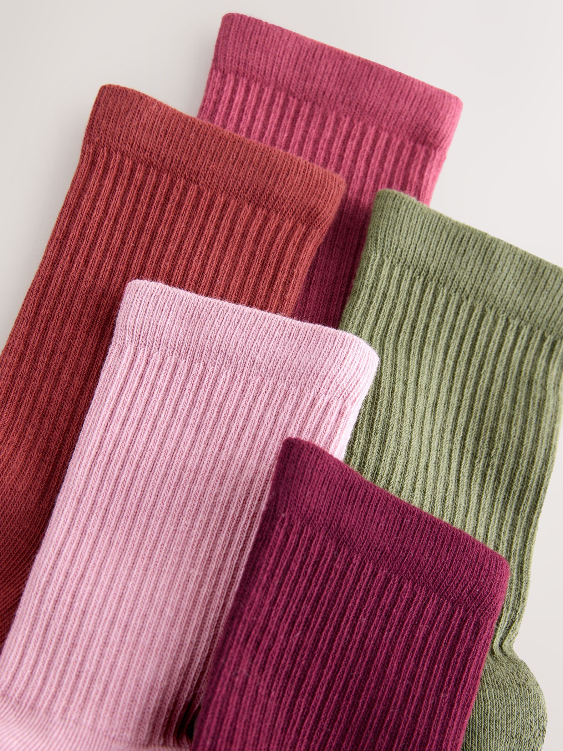 Multi Cotton Rich Ribbed Ankle Socks 5 Pack