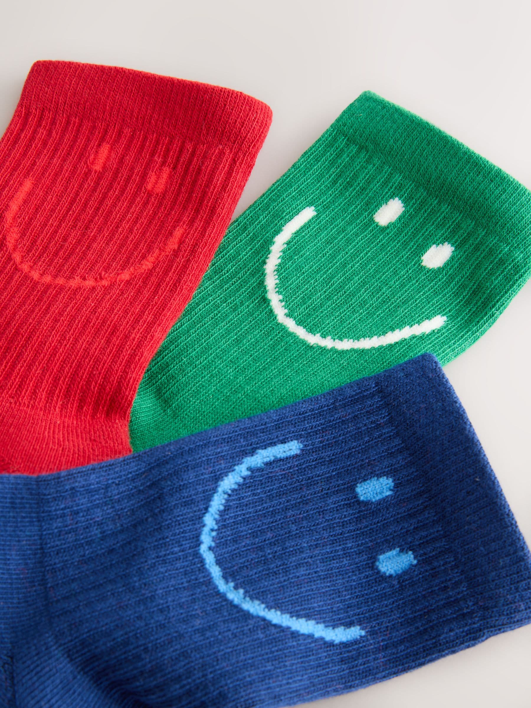 Red Green and Blue Regular Length 3 Pack Cotton Rich Cushioned Sole Ankle Socks