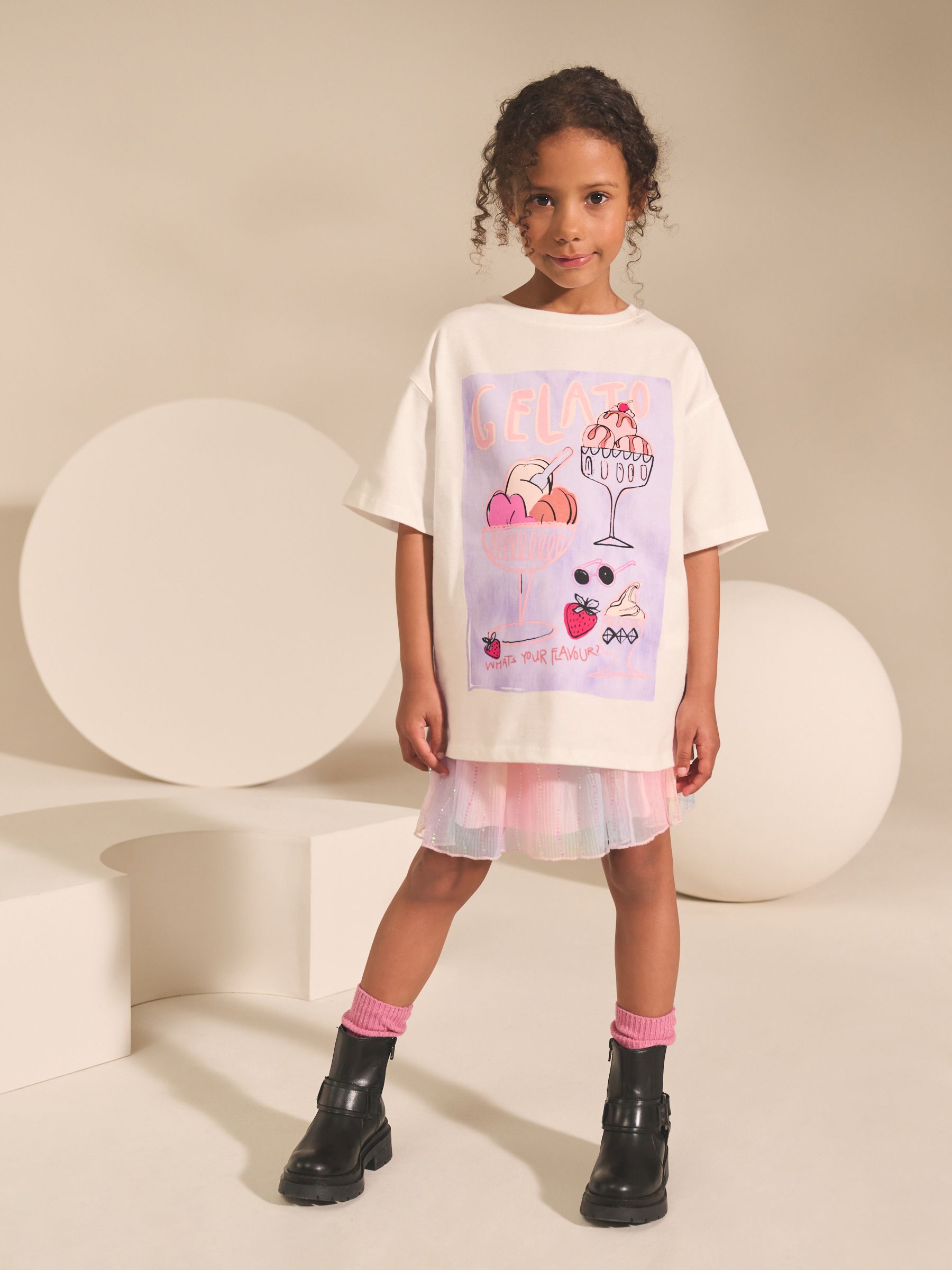 Gelato Ecru White Oversized Graphic Print T-Shirt (3-16yrs)