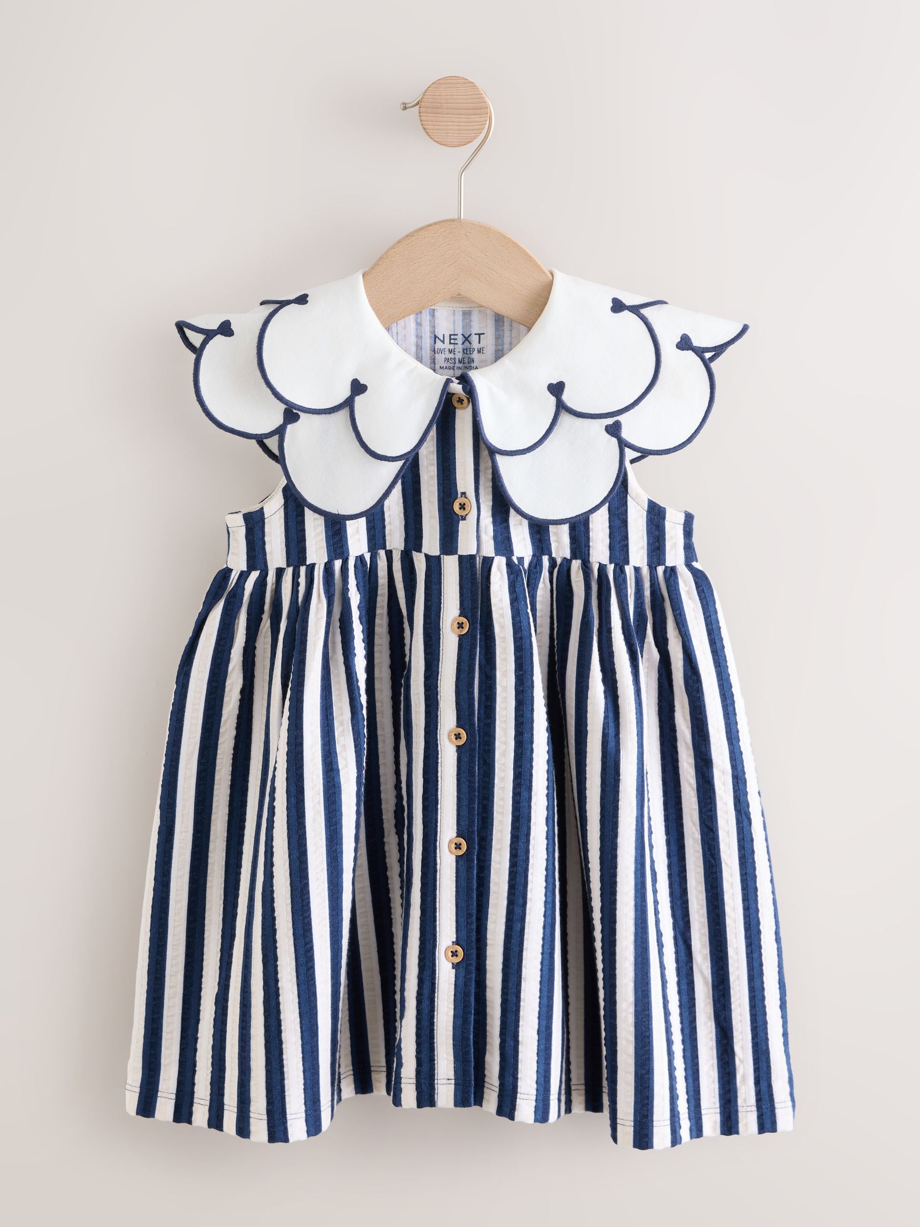 Navy Sleeveless Collar Summer Dress (3mths-7yrs)