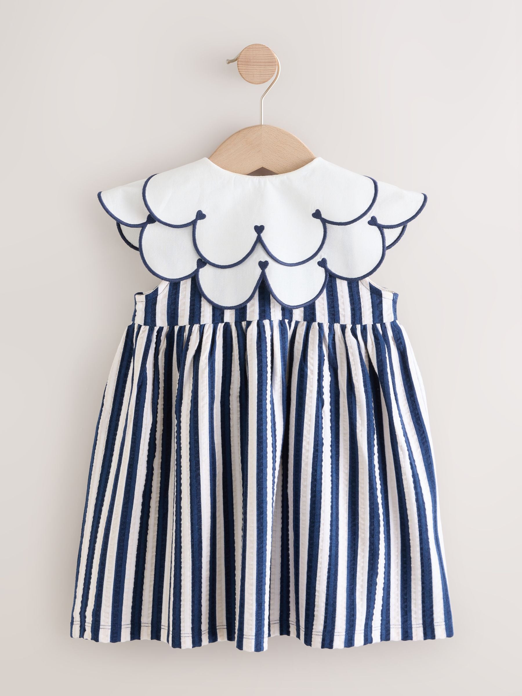 Navy Sleeveless Collar Summer Dress (3mths-7yrs)