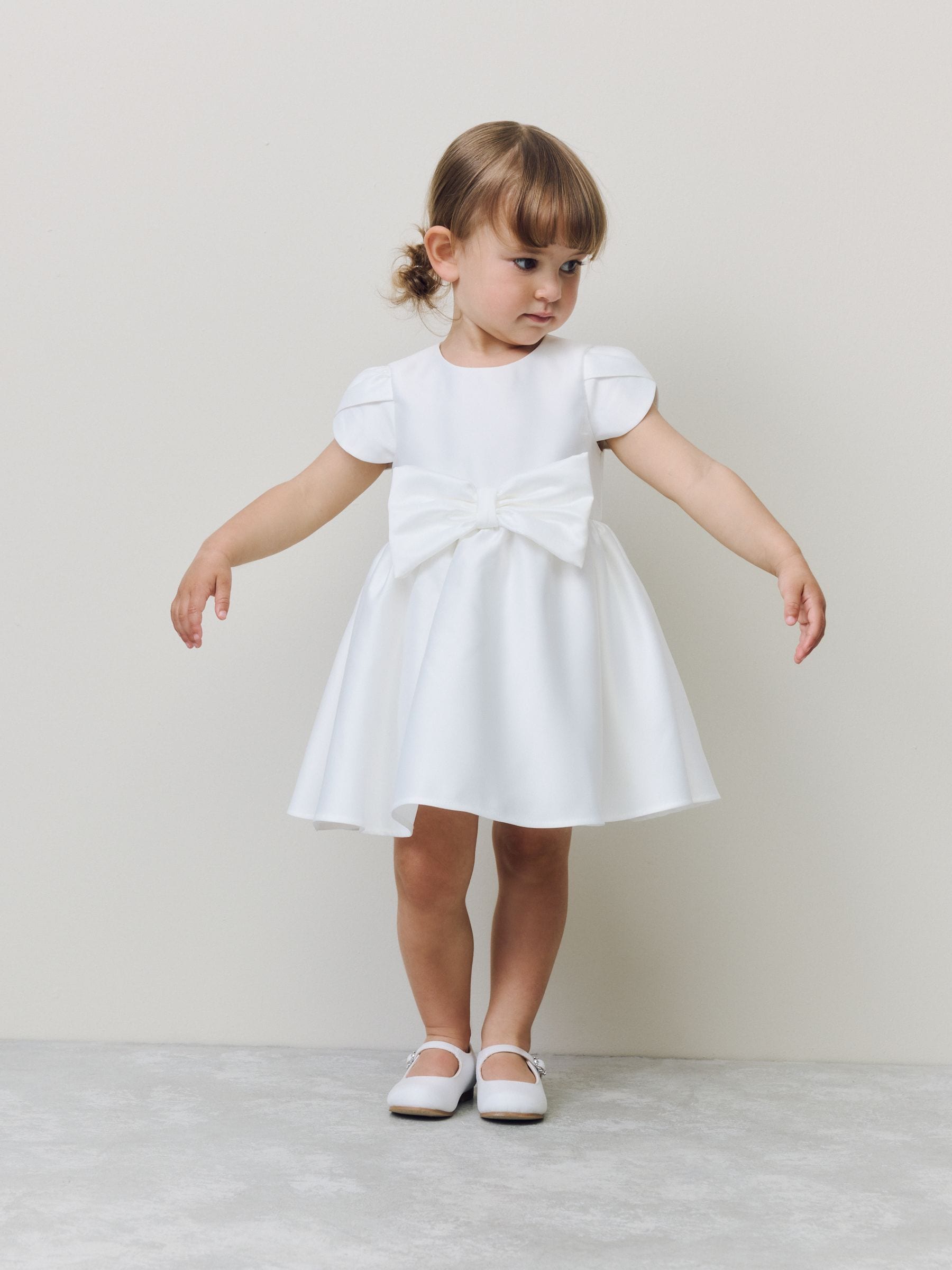 Ivory Girls Flower Bow Front Dress (3mths-10yrs)