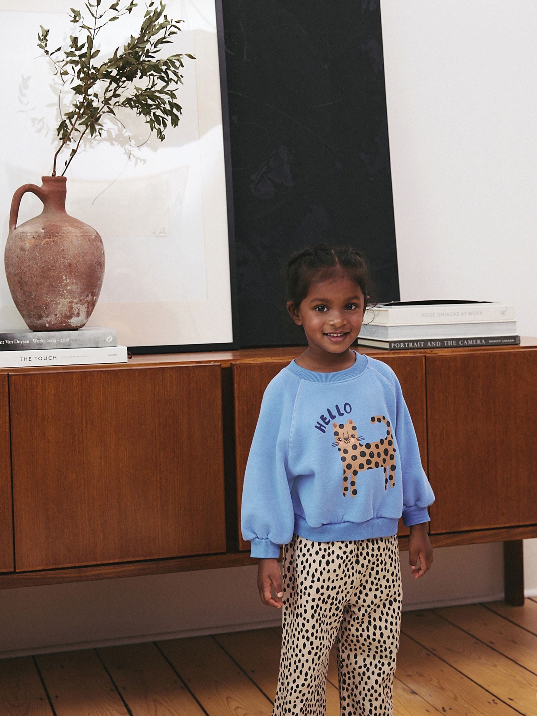 Blue Cat Animal Print Sweatshirt & Wide Leg Trousers Set (3mths-7yrs)