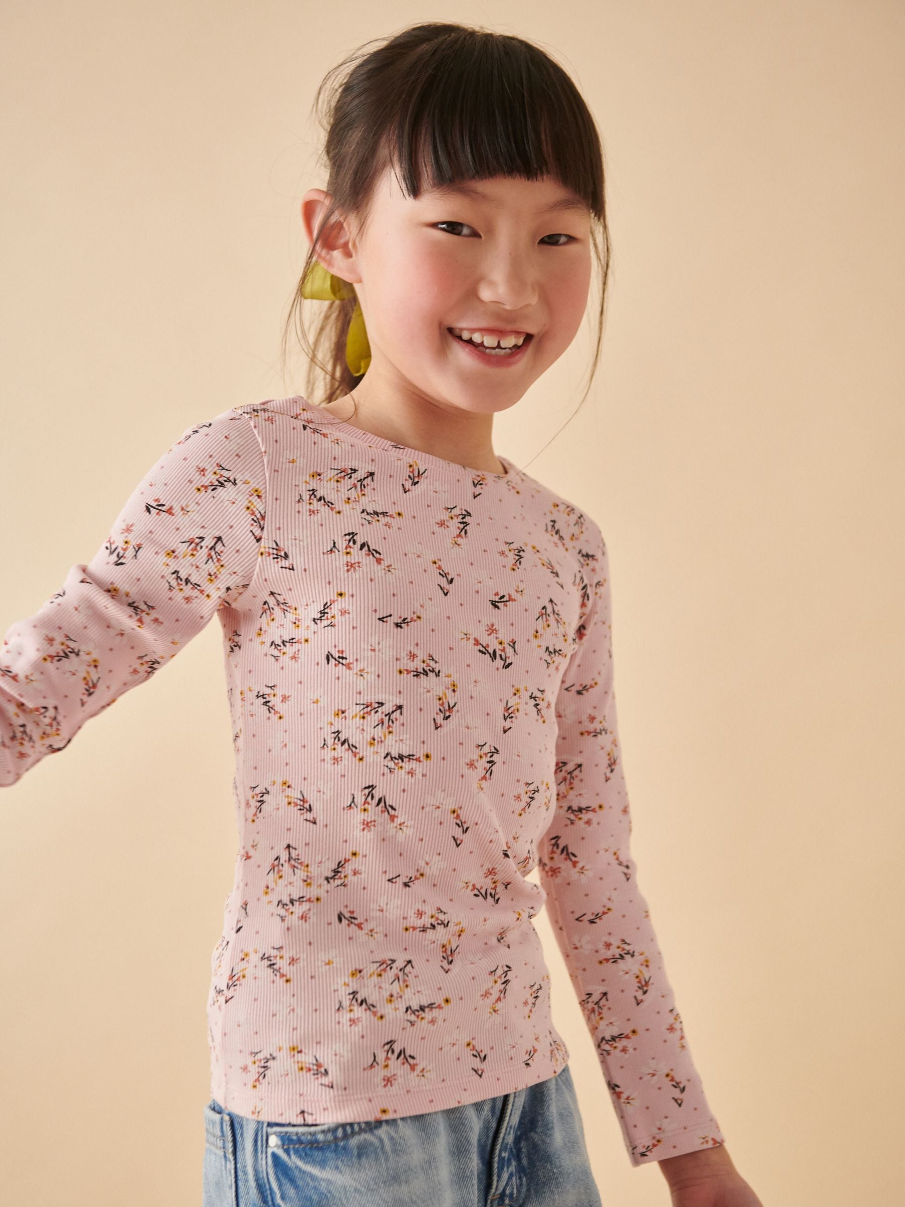 Pink Floral Rib Long Sleeve Tops 4 Pack (3-16yrs)