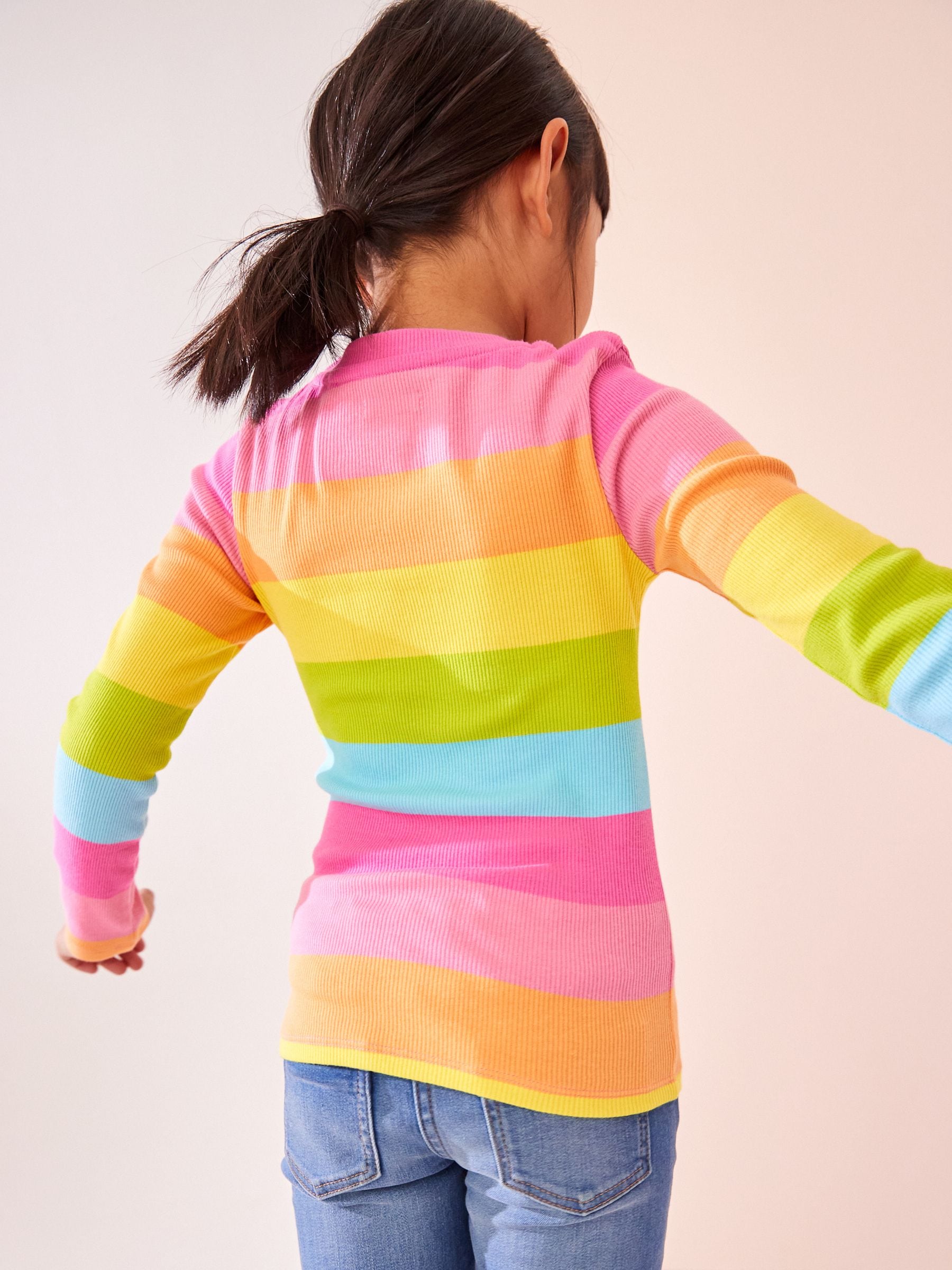 Multi Stripe Long Sleeve Ribbed Top (3-16yrs)