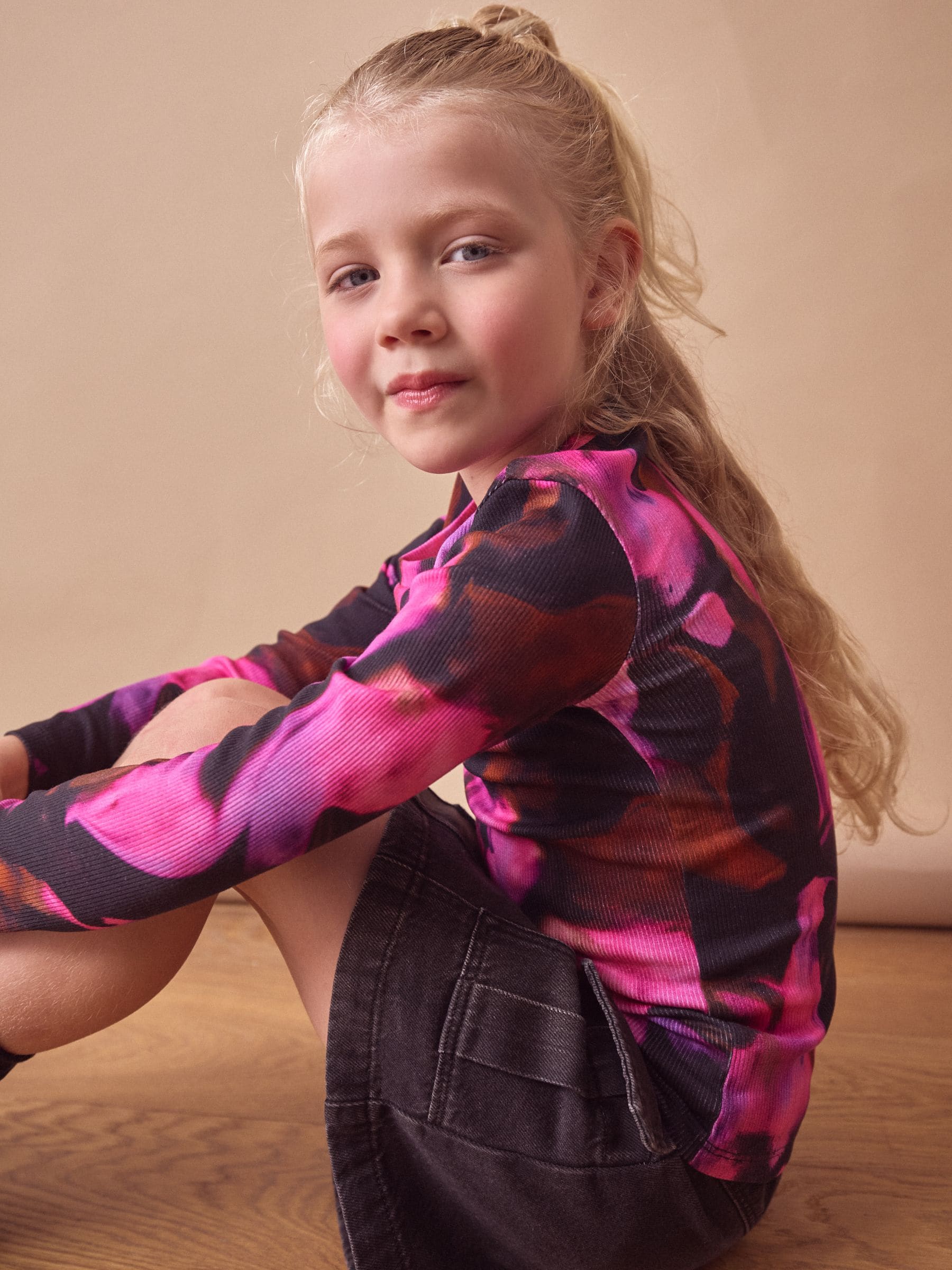 Pink Tie Dye Long Sleeve Ribbed Top (3-16yrs)