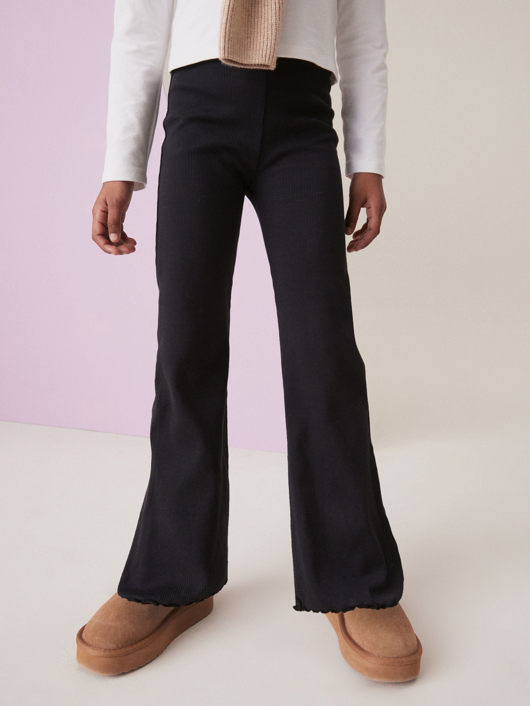 Black 1 Pack Rib Flare Leggings (3-16yrs)