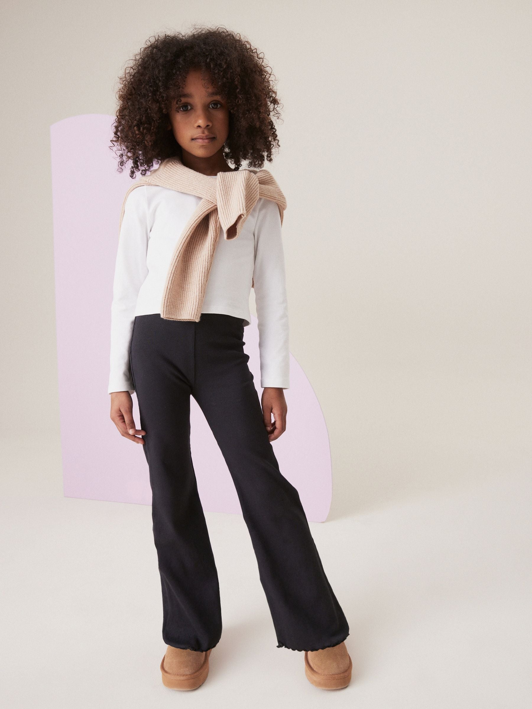 Black 1 Pack Rib Flare Leggings (3-16yrs)