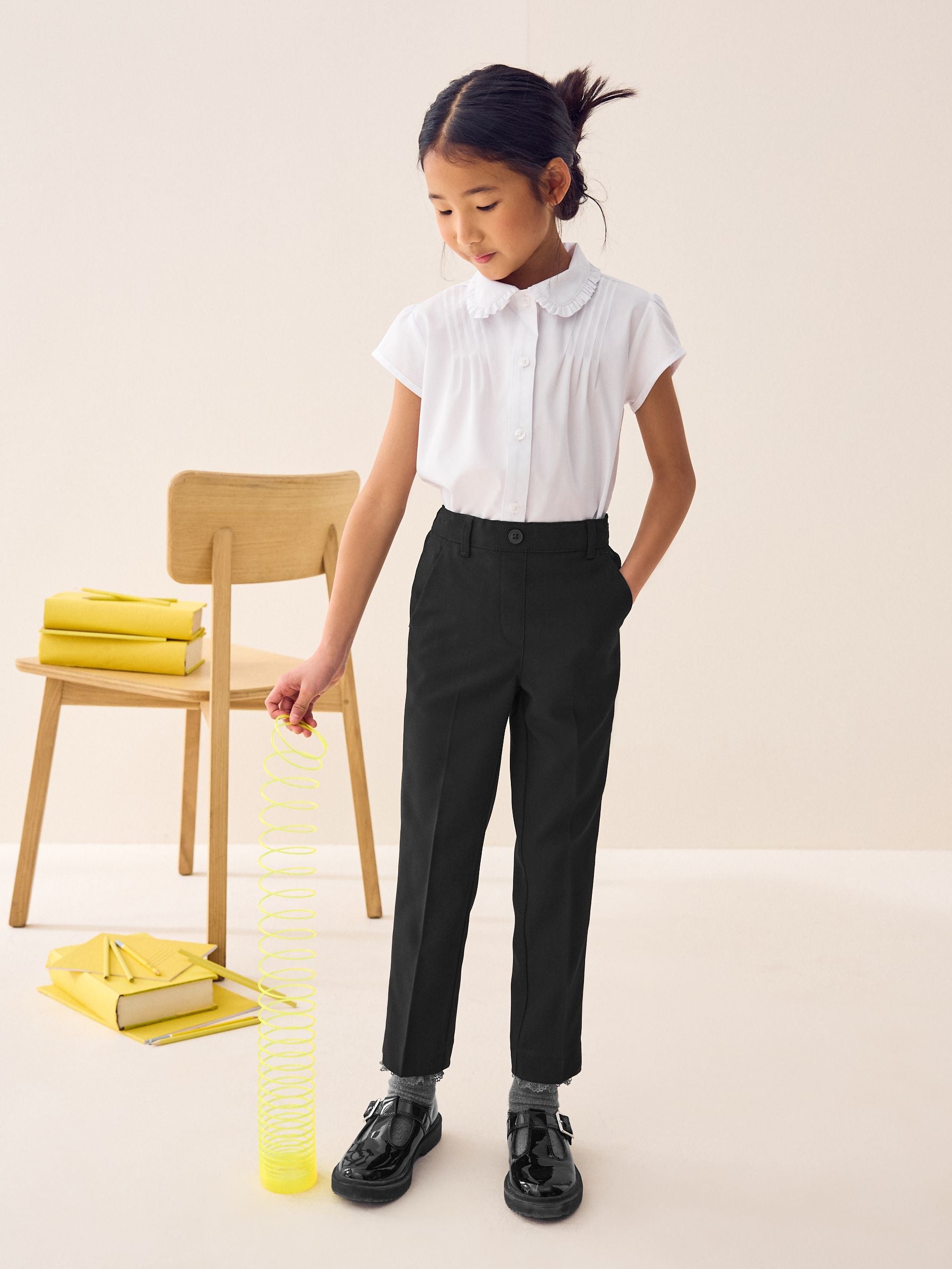 Black Pull-On Waist Plain Front School Trousers (3-17yrs)