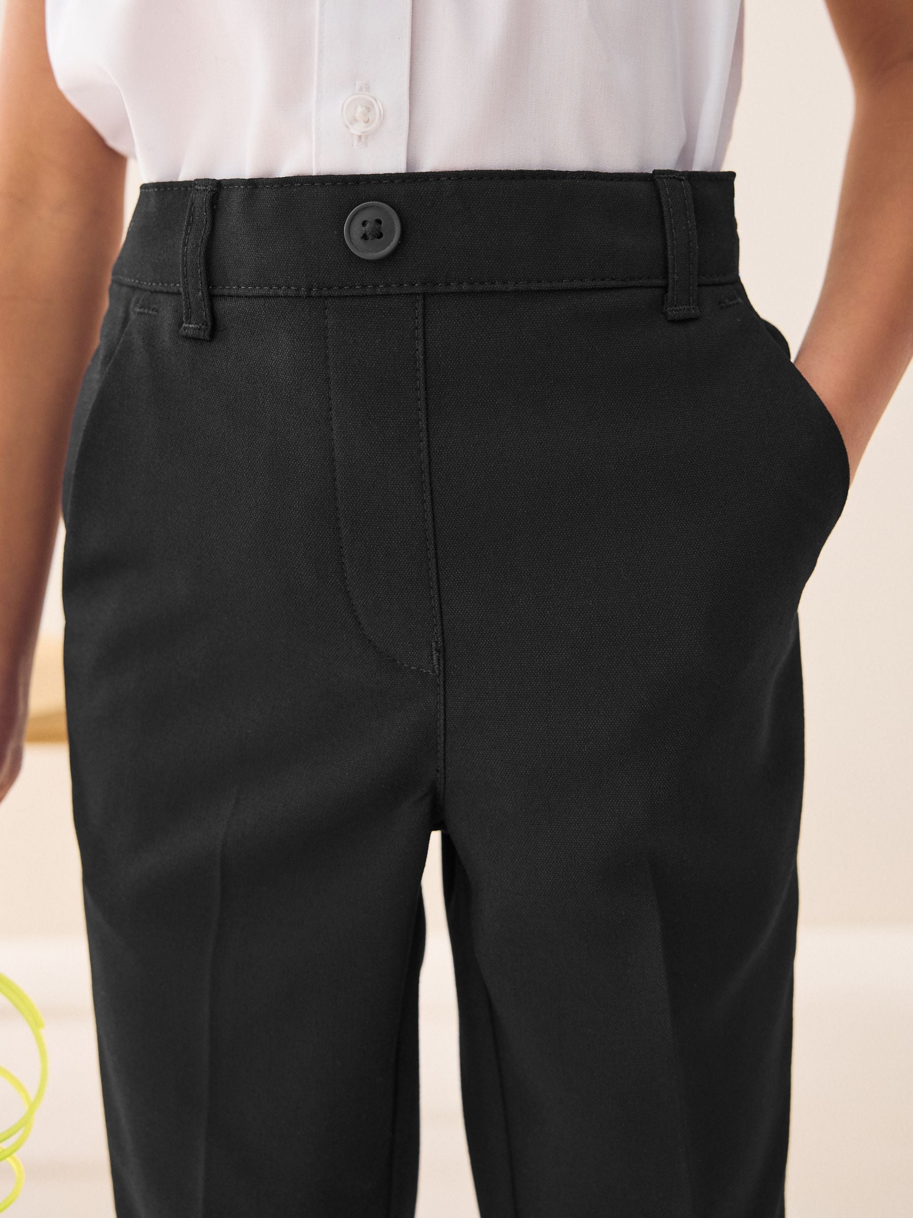 Black Pull-On Waist Plain Front School Trousers (3-17yrs)
