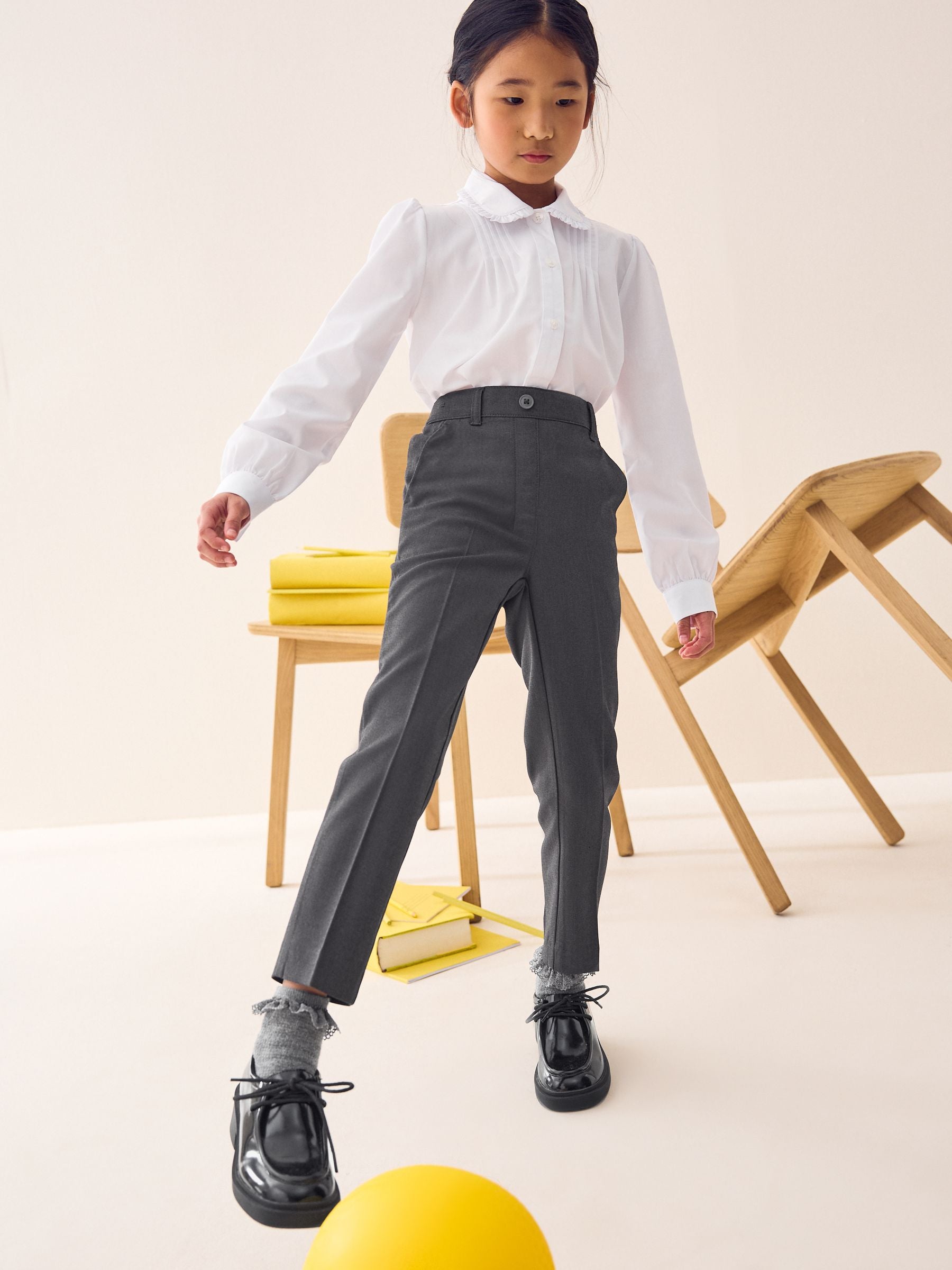Grey Pull-On Waist Plain Front School Trousers (3-17yrs)