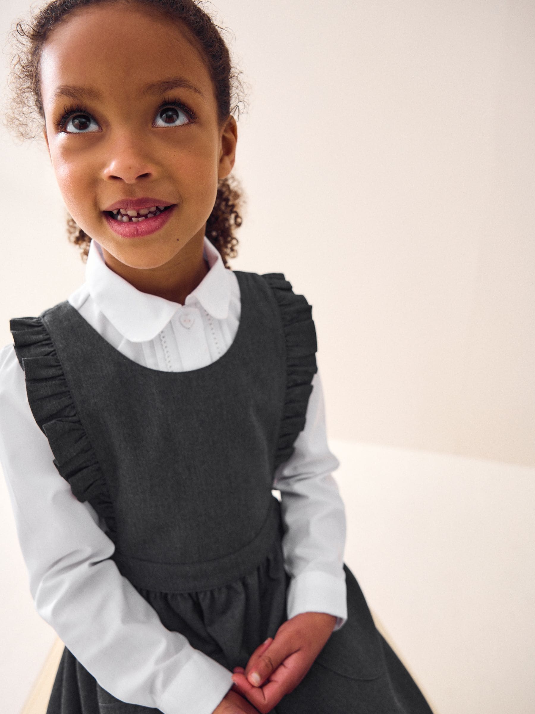 Grey Ruffle Detail Pinafore School Dress (3-14yrs)