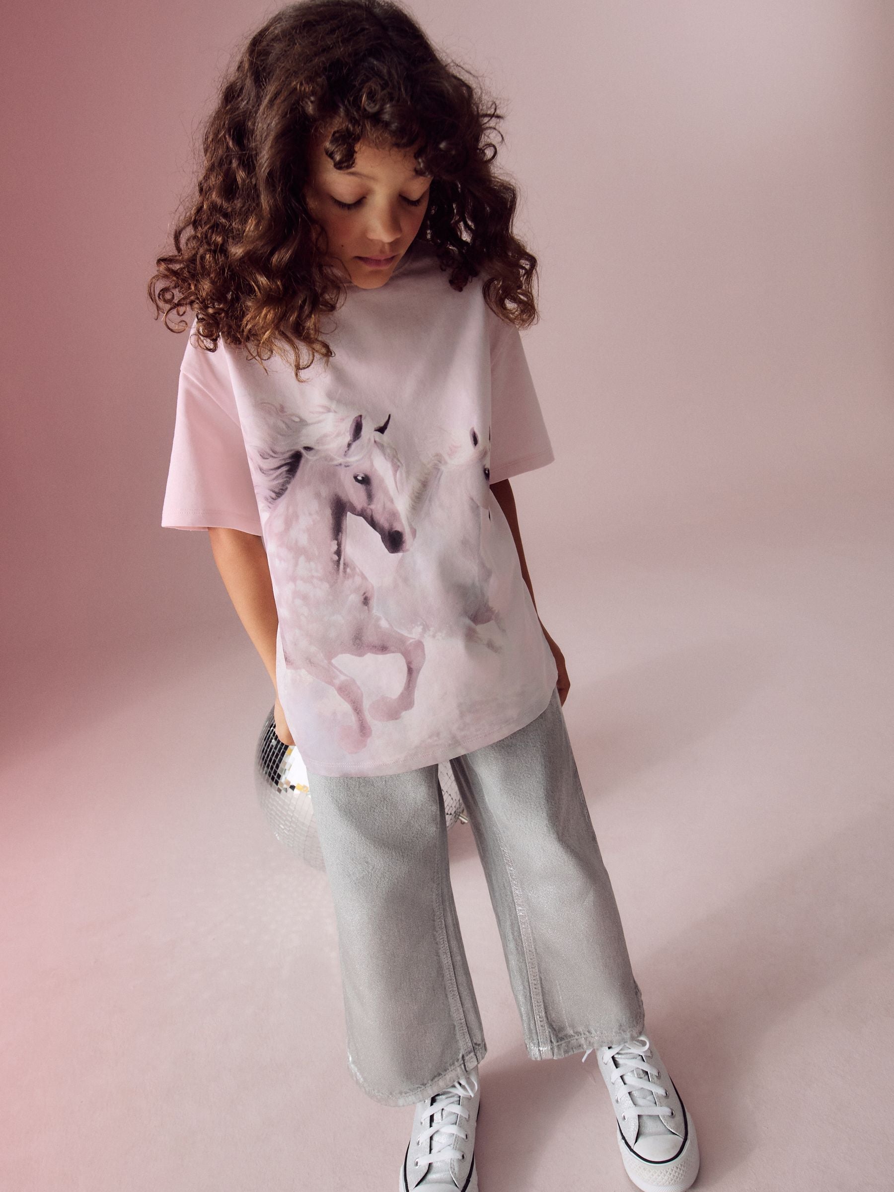 Pink/Lilac Oversized Graphic Print T-Shirt (3-16yrs)