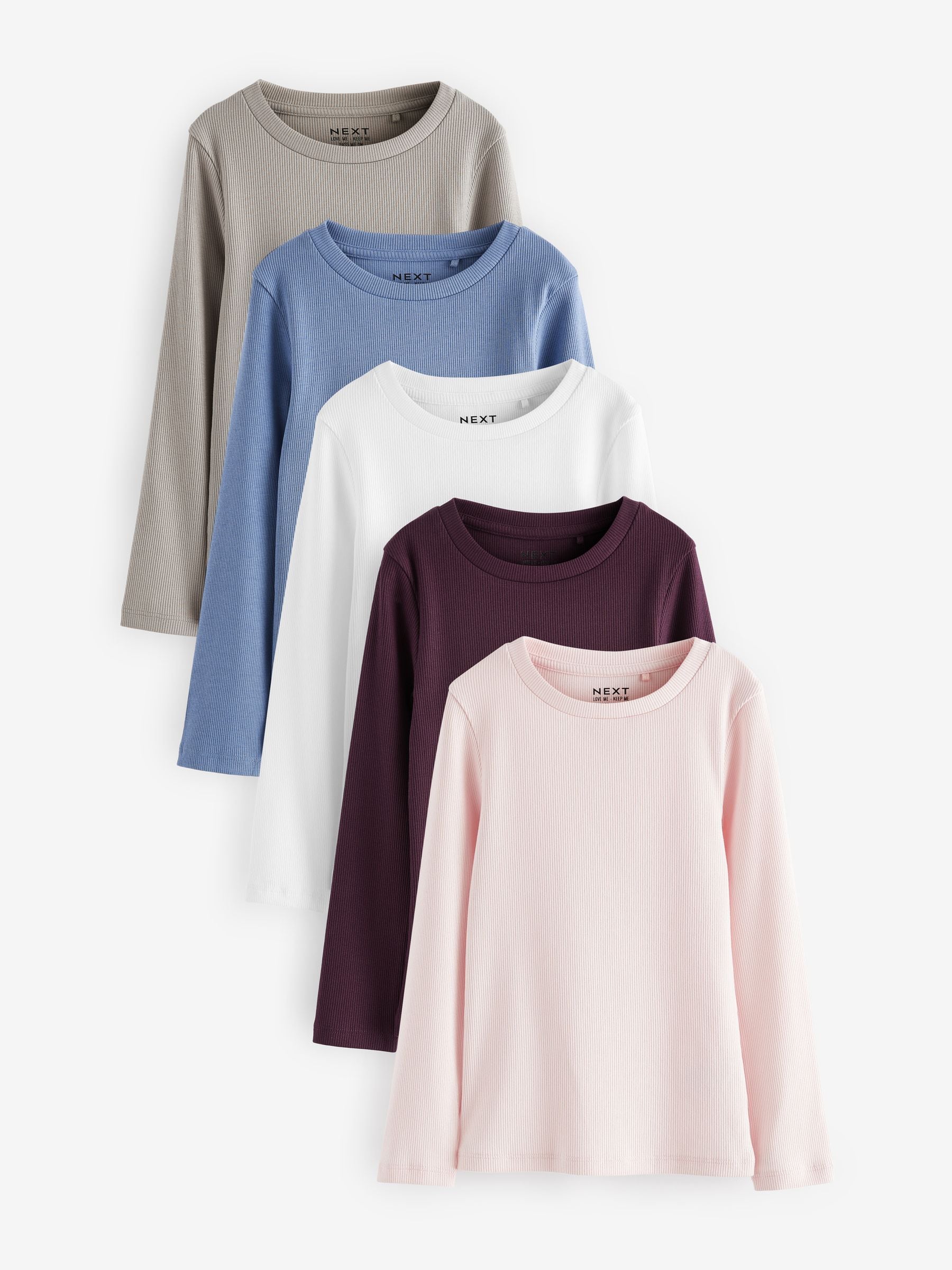 Multi 5 Pack Ribbed Long Sleeve Tops (3-16yrs)
