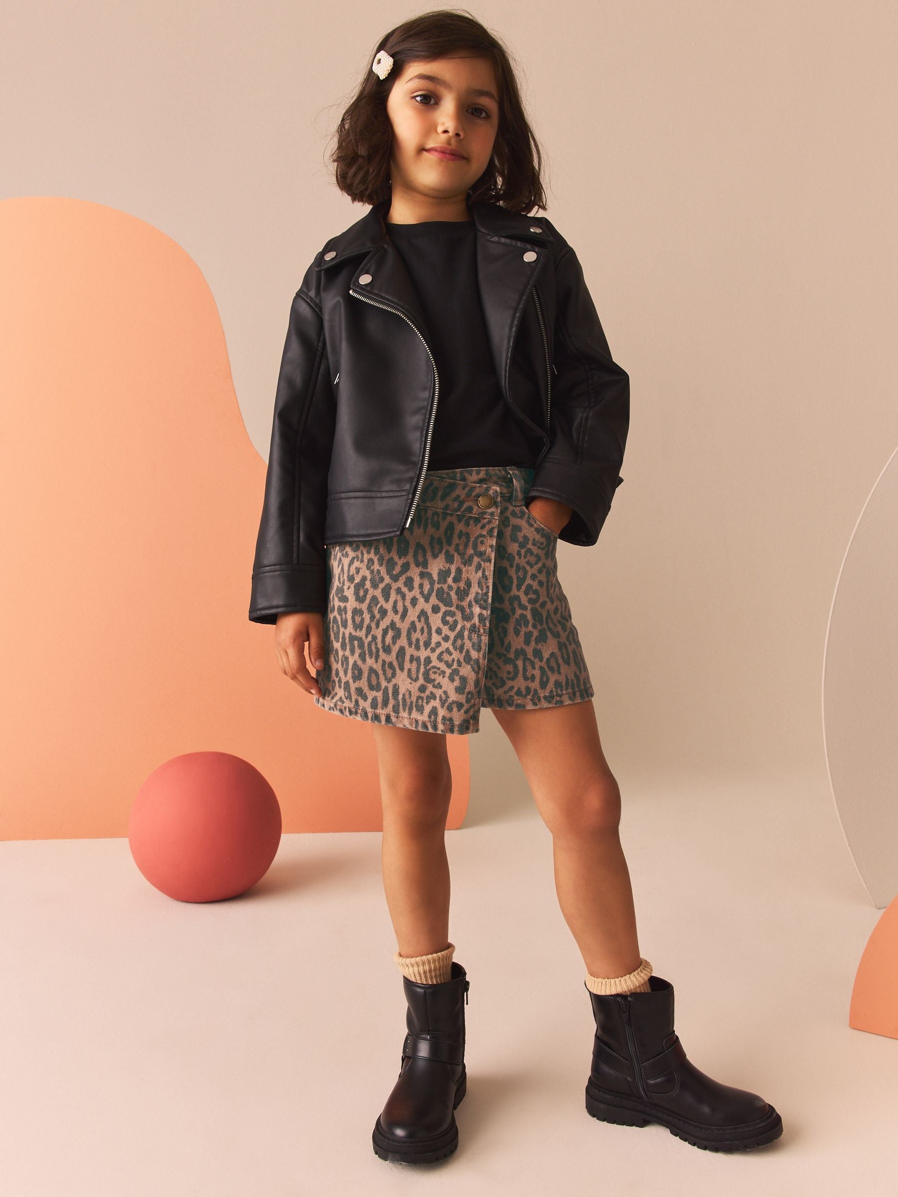 Leopard Print Denim Skort (3-16yrs)