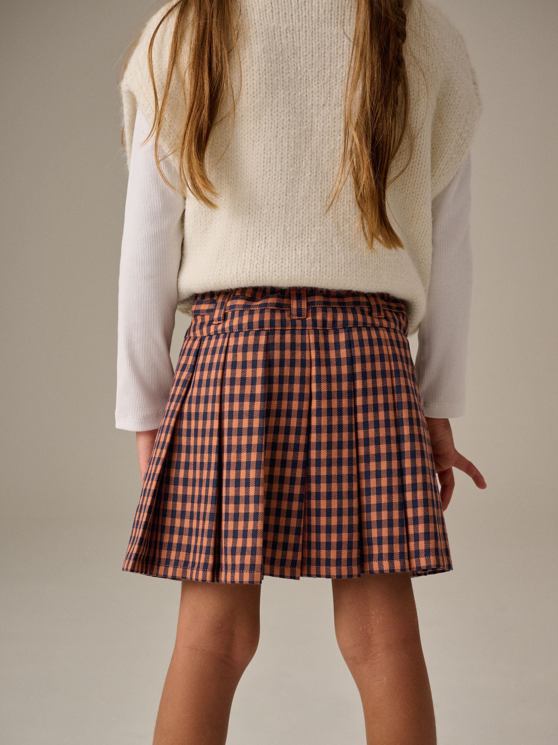 Orange Pleated Check Skirt (3-16yrs)