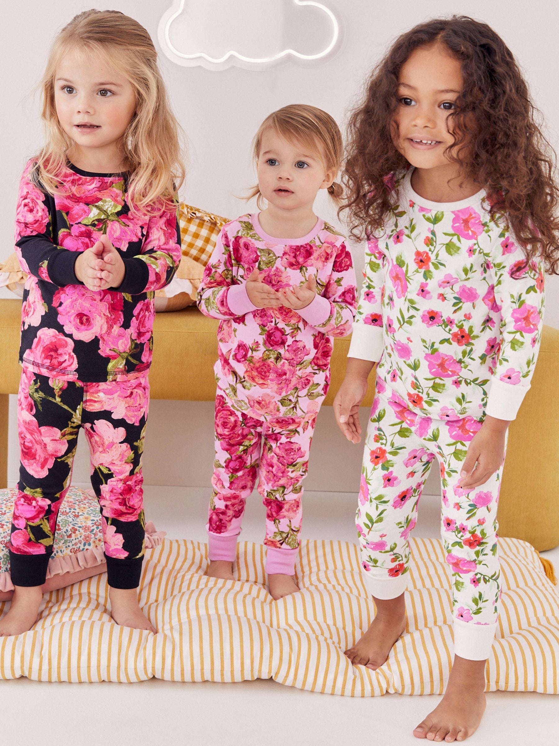 Pink/Black Floral Snuggle Pyjamas 3 Pack (9mths-16yrs)