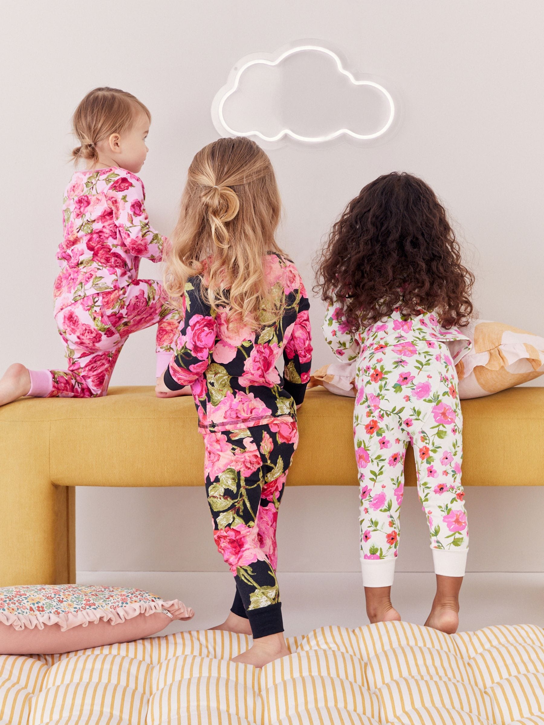 Pink/Black Floral Snuggle Pyjamas 3 Pack (9mths-16yrs)