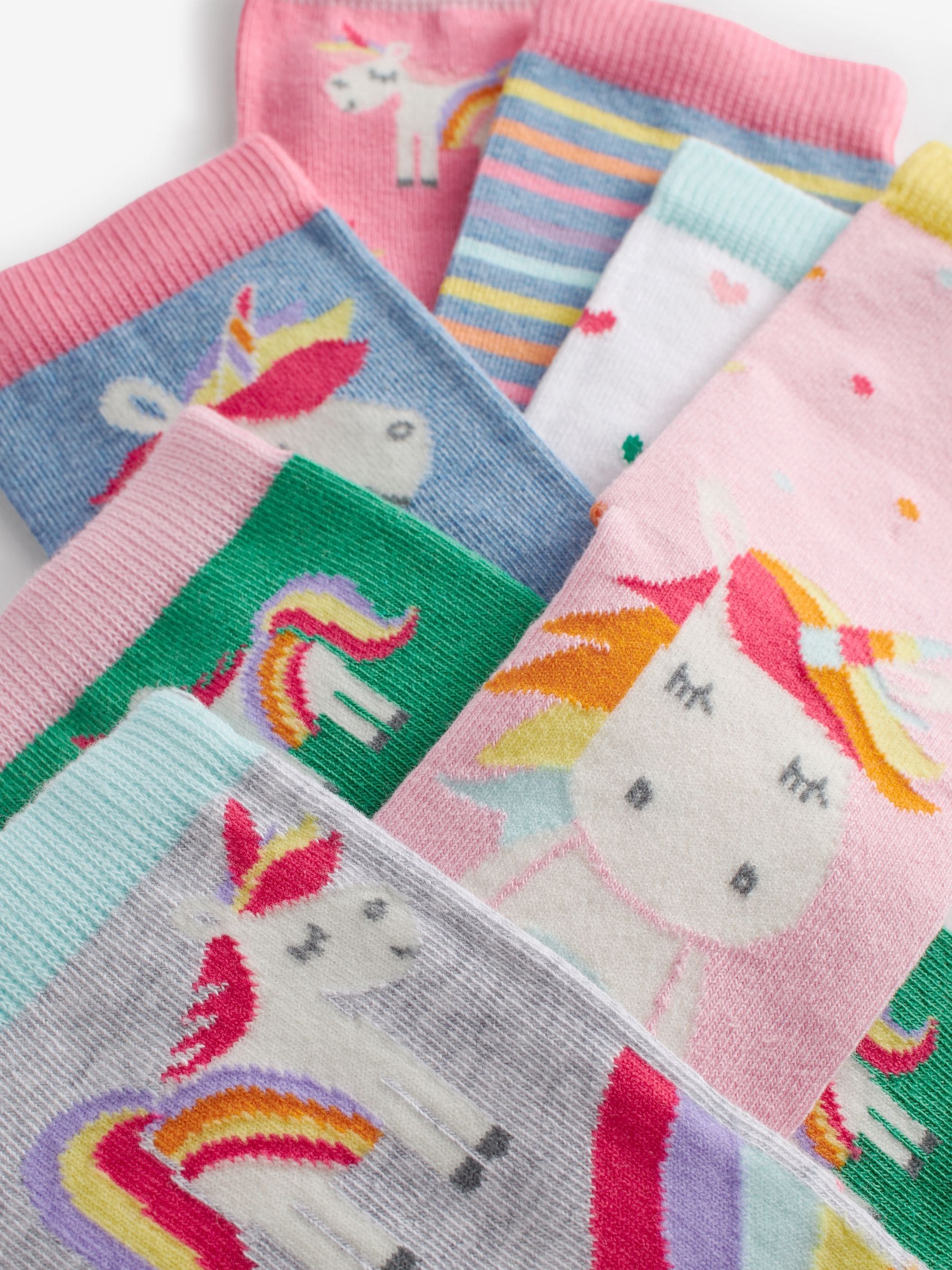 Pink, Green and blue 7 Pack Cotton Rich Unicorn Ankle Socks