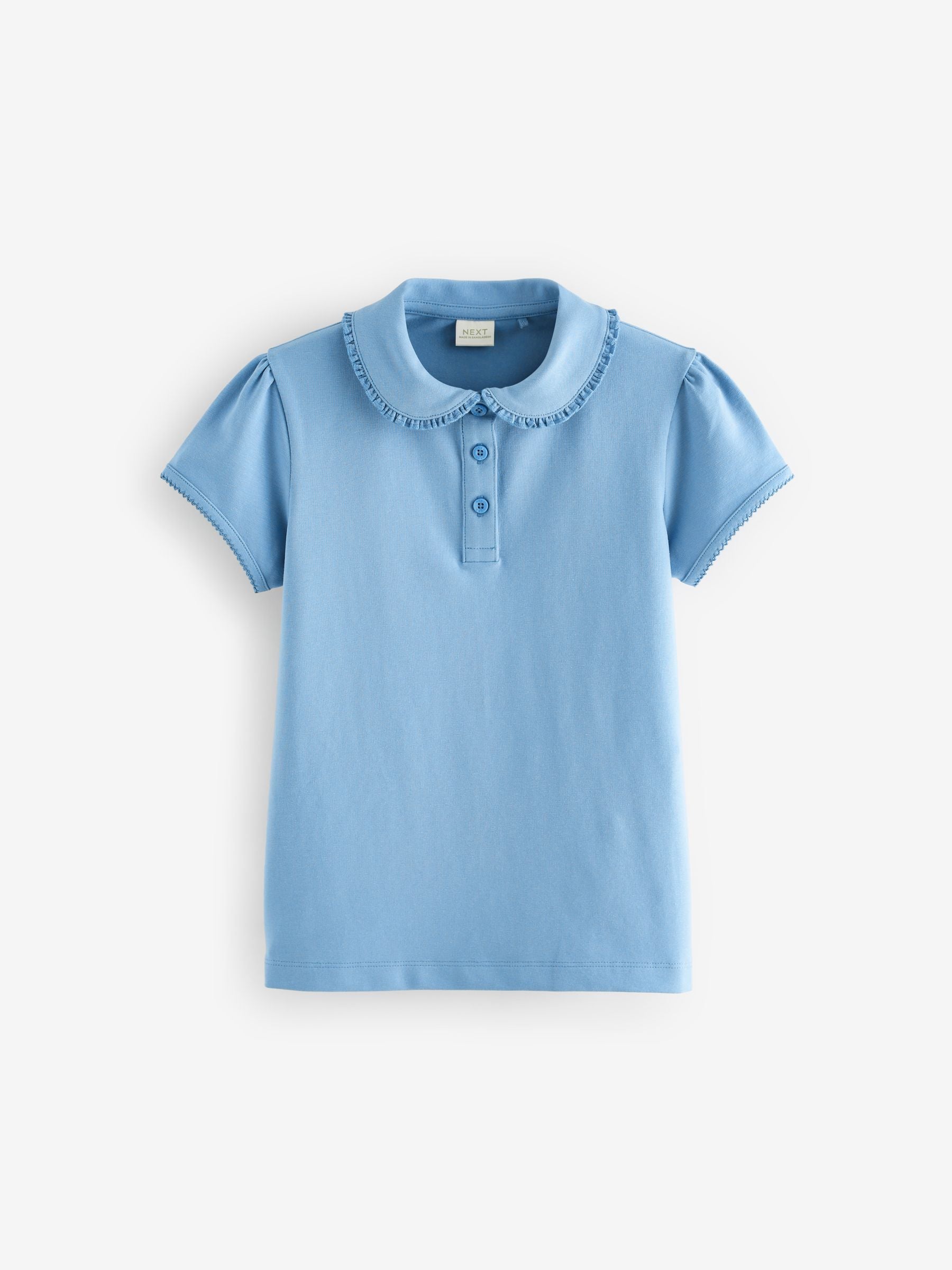 Blue 2 Pack Cotton Stretch Frill Collar School Polo Tops (3-16yrs)