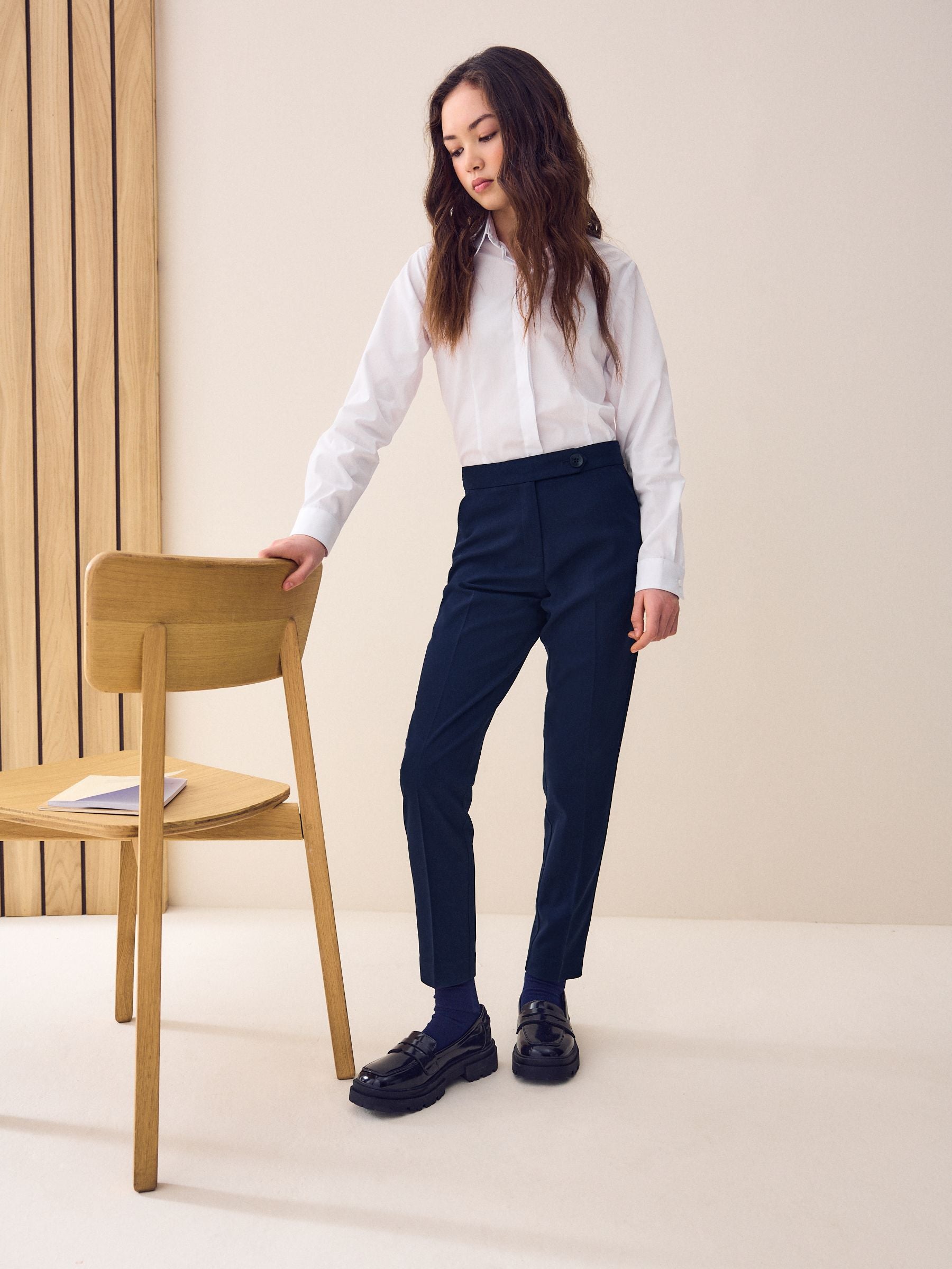 Navy Blue Plain Front School Trousers (3-18yrs)