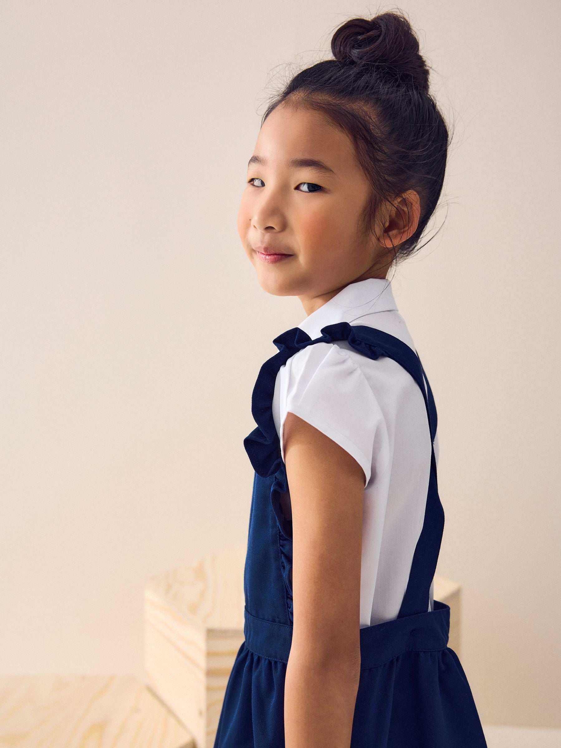 Bright Blue Ruffle Detail Pinafore School Dress (3-14yrs)