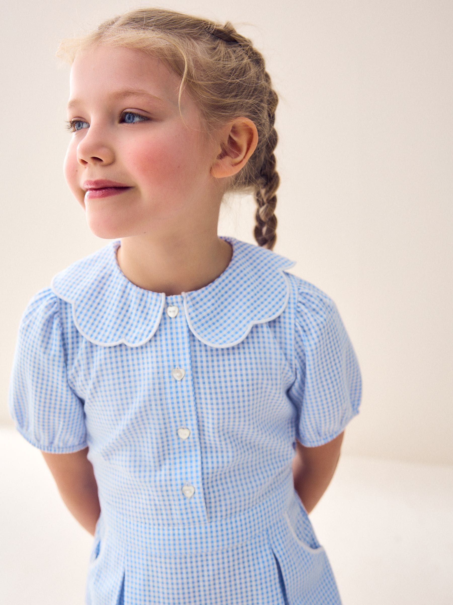 Blue Cotton Rich Scalloped Collar Gingham School Dress (3-14yrs)