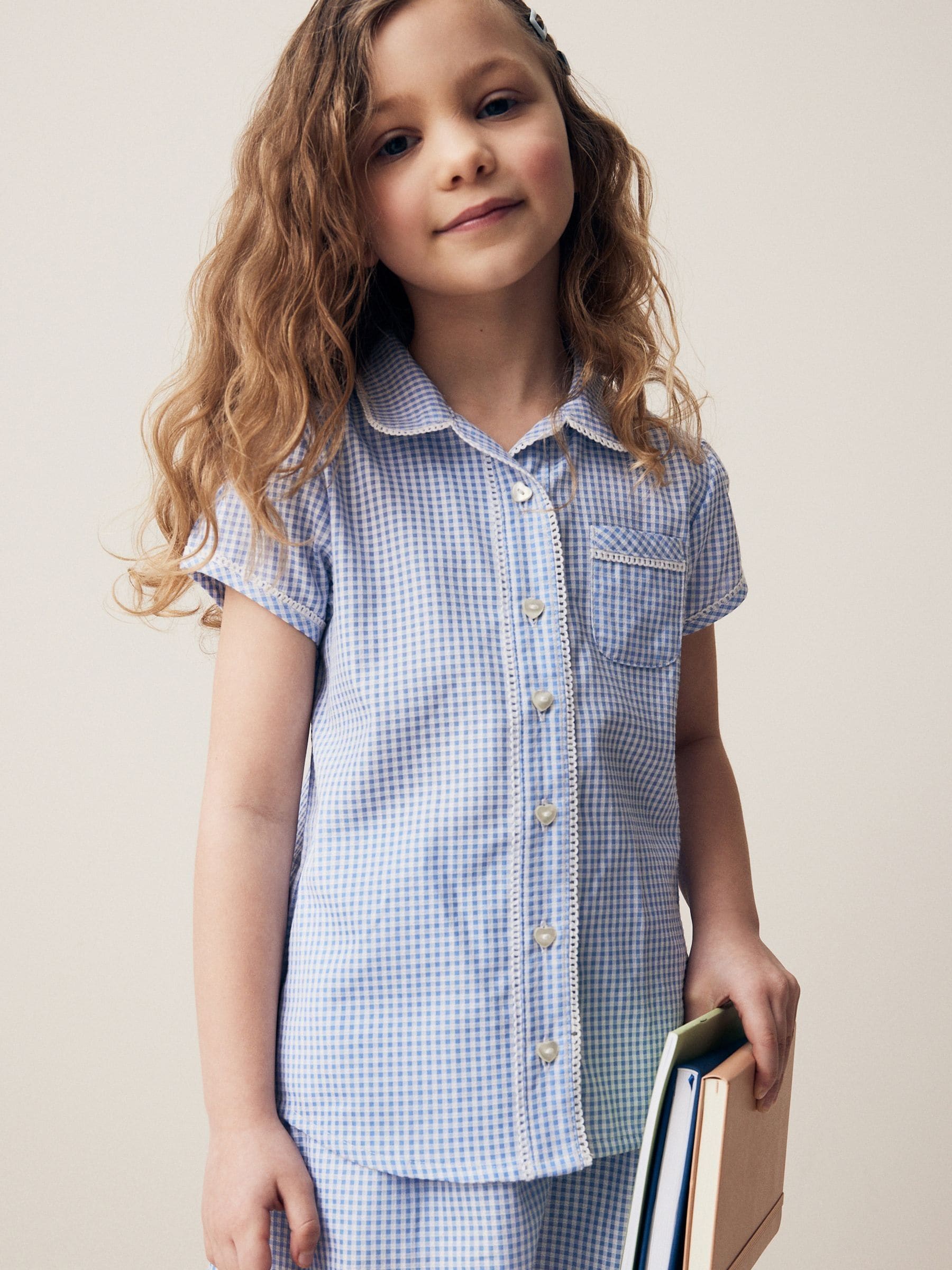 Blue Cotton Rich School Gingham Blouse (3-14yrs)