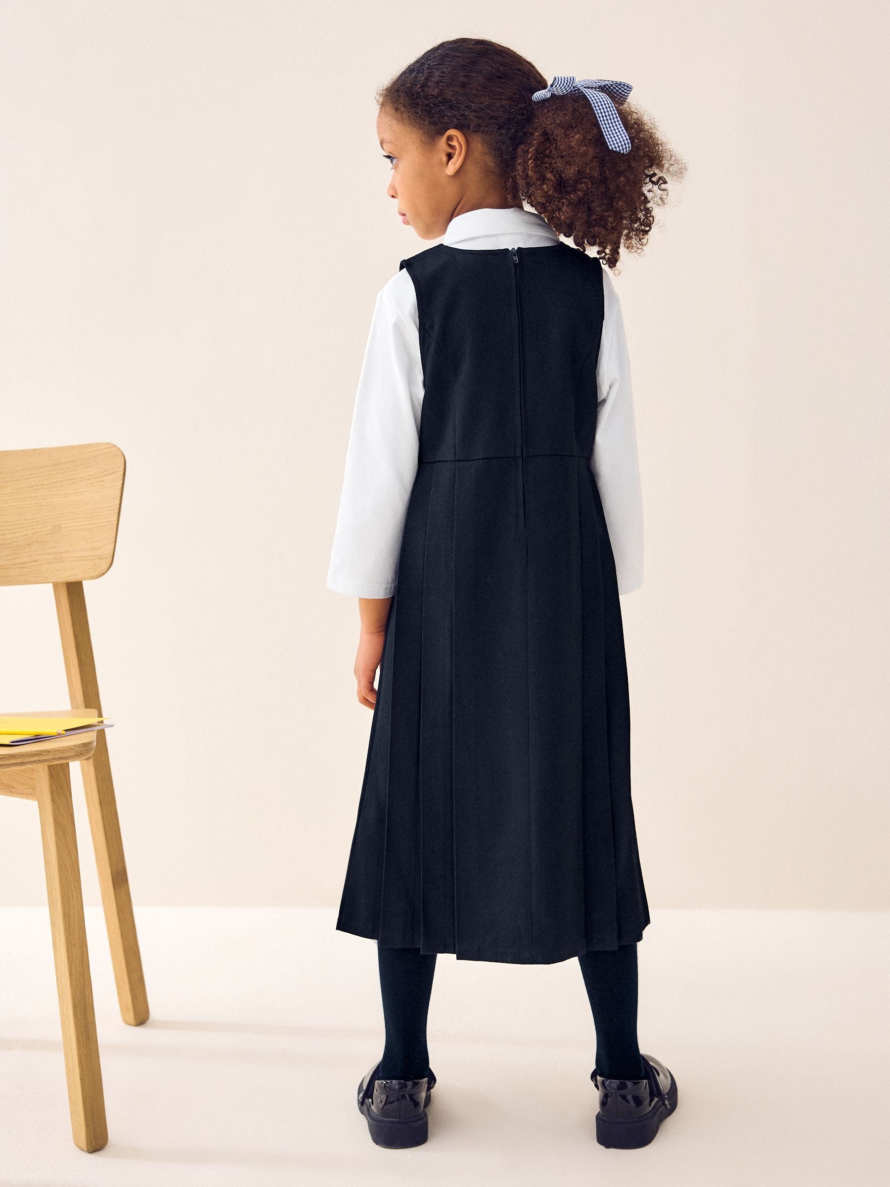 Navy Blue Asymmetric Button Front Long Pinafore School Dress (3-14yrs)
