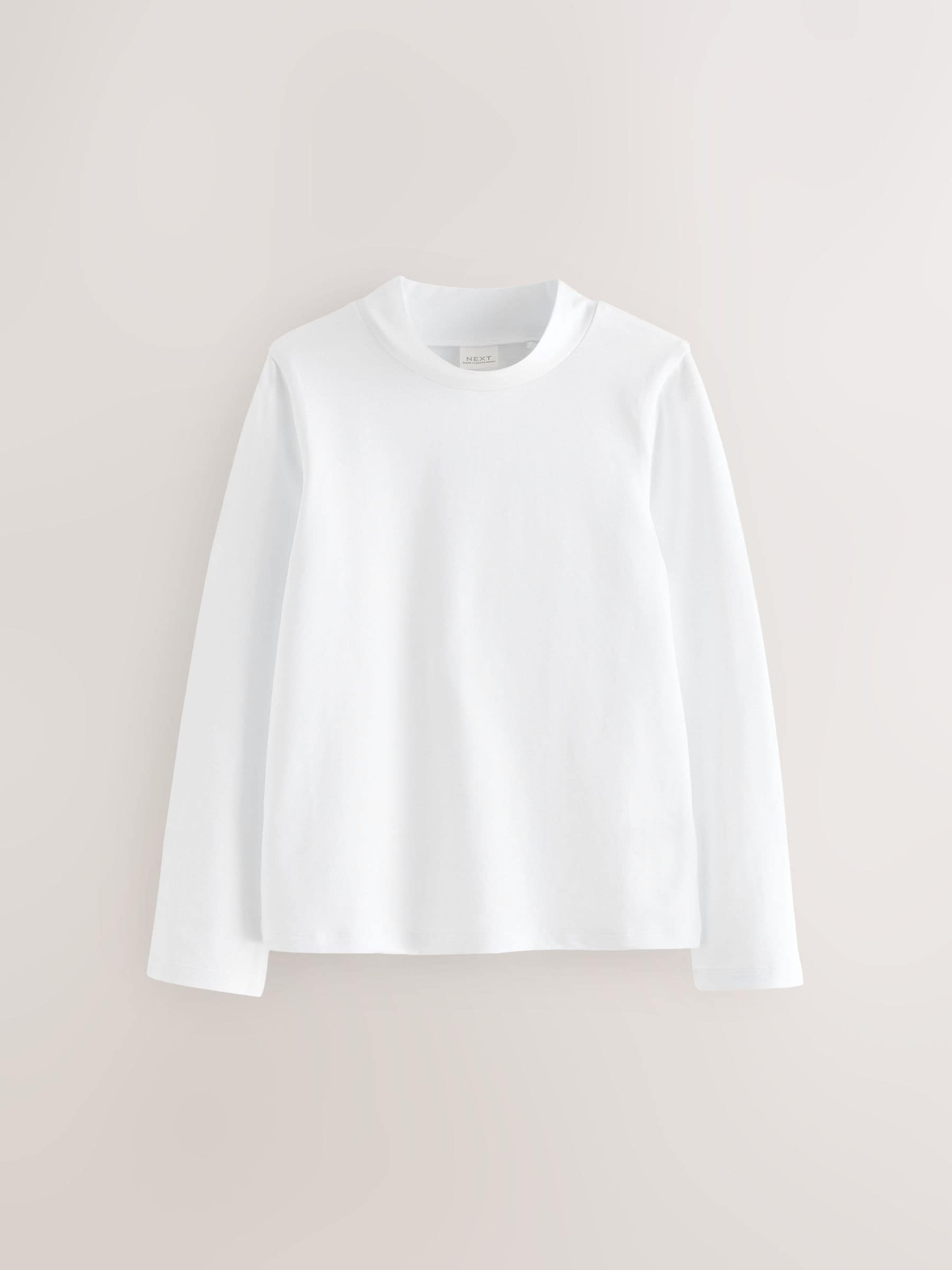 White 2 Pack Long Sleeve Cotton Stretch High Neck Tops (3-14yrs)