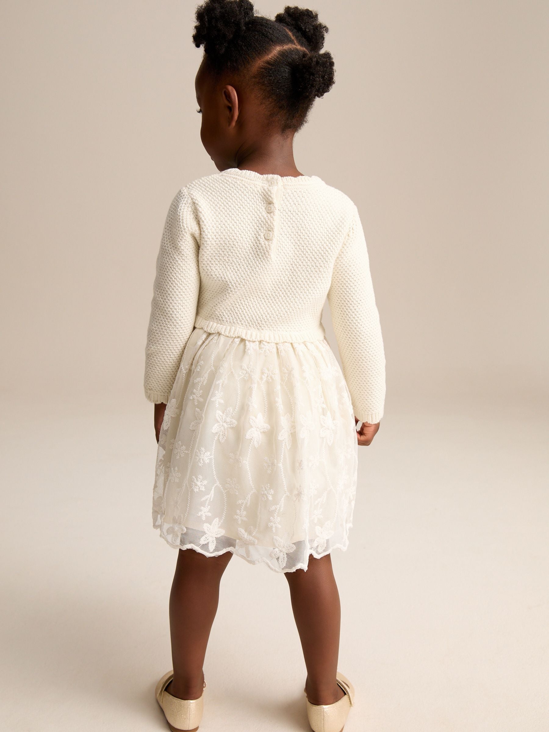 Ecru 2-in-1 Occasion Long Sleeve Knitted Jumper Dress (3mths-10yrs)