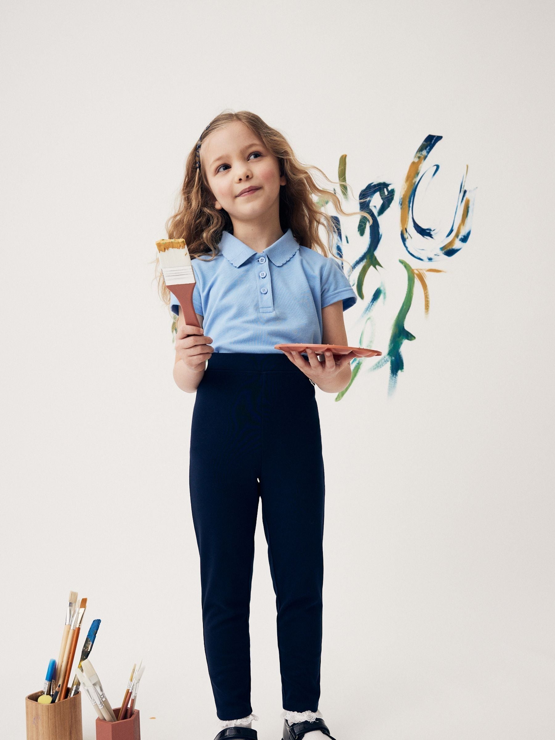 Navy Blue Pull-On Cotton Rich Stretch School Trousers (3-16yrs)
