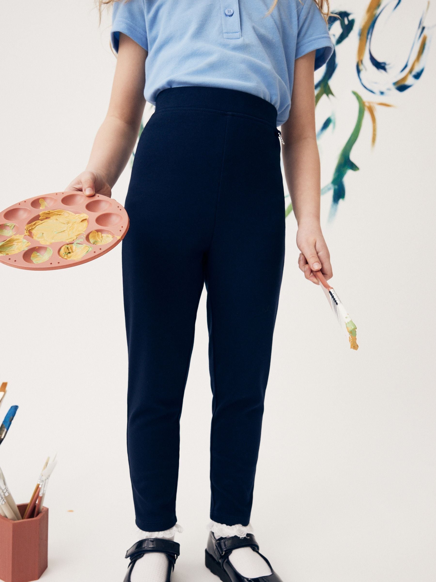 Navy Blue Pull-On Cotton Rich Stretch School Trousers (3-16yrs)
