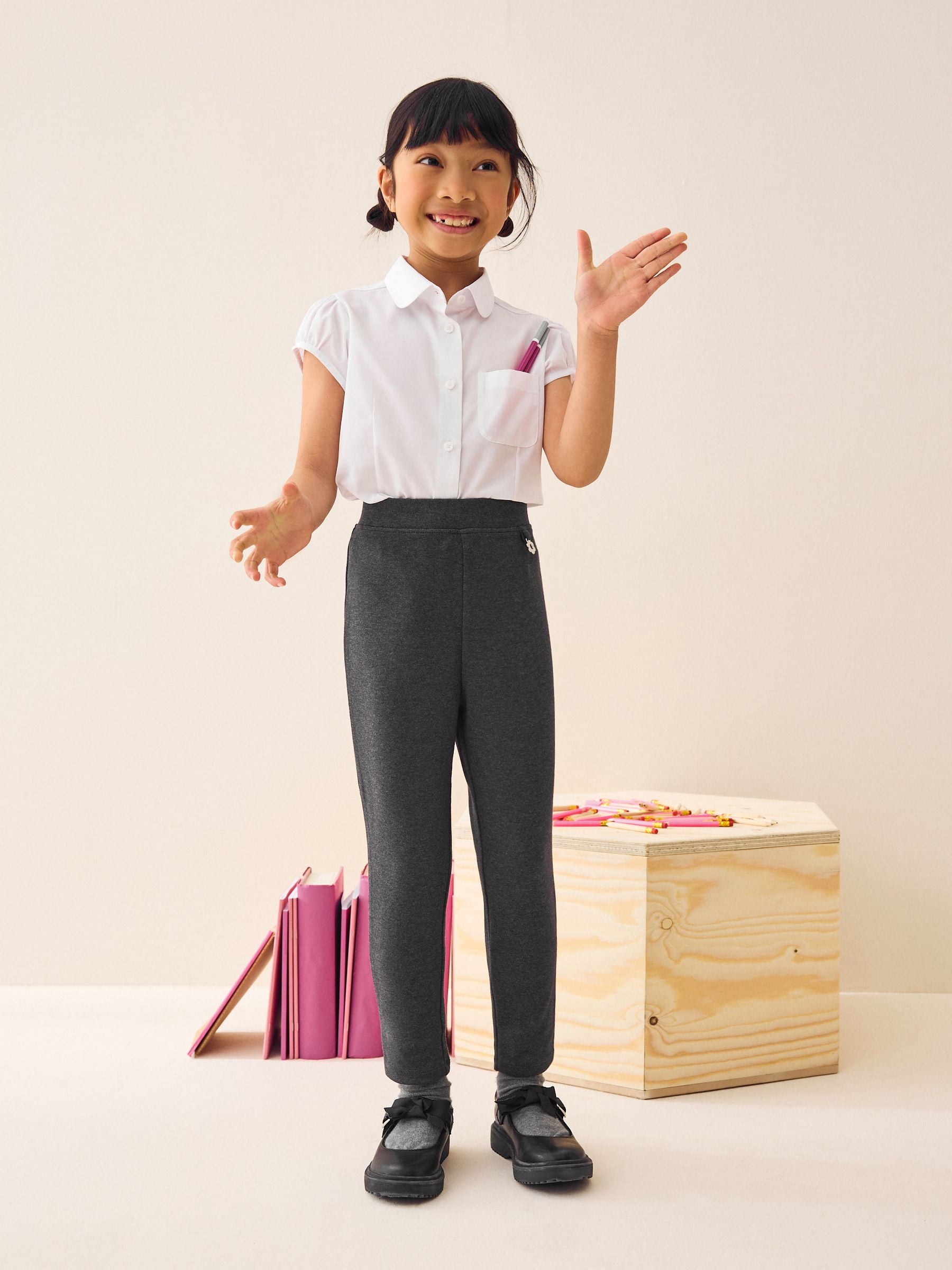 Grey Pull-On Cotton Rich Stretch School Trousers (3-16yrs)