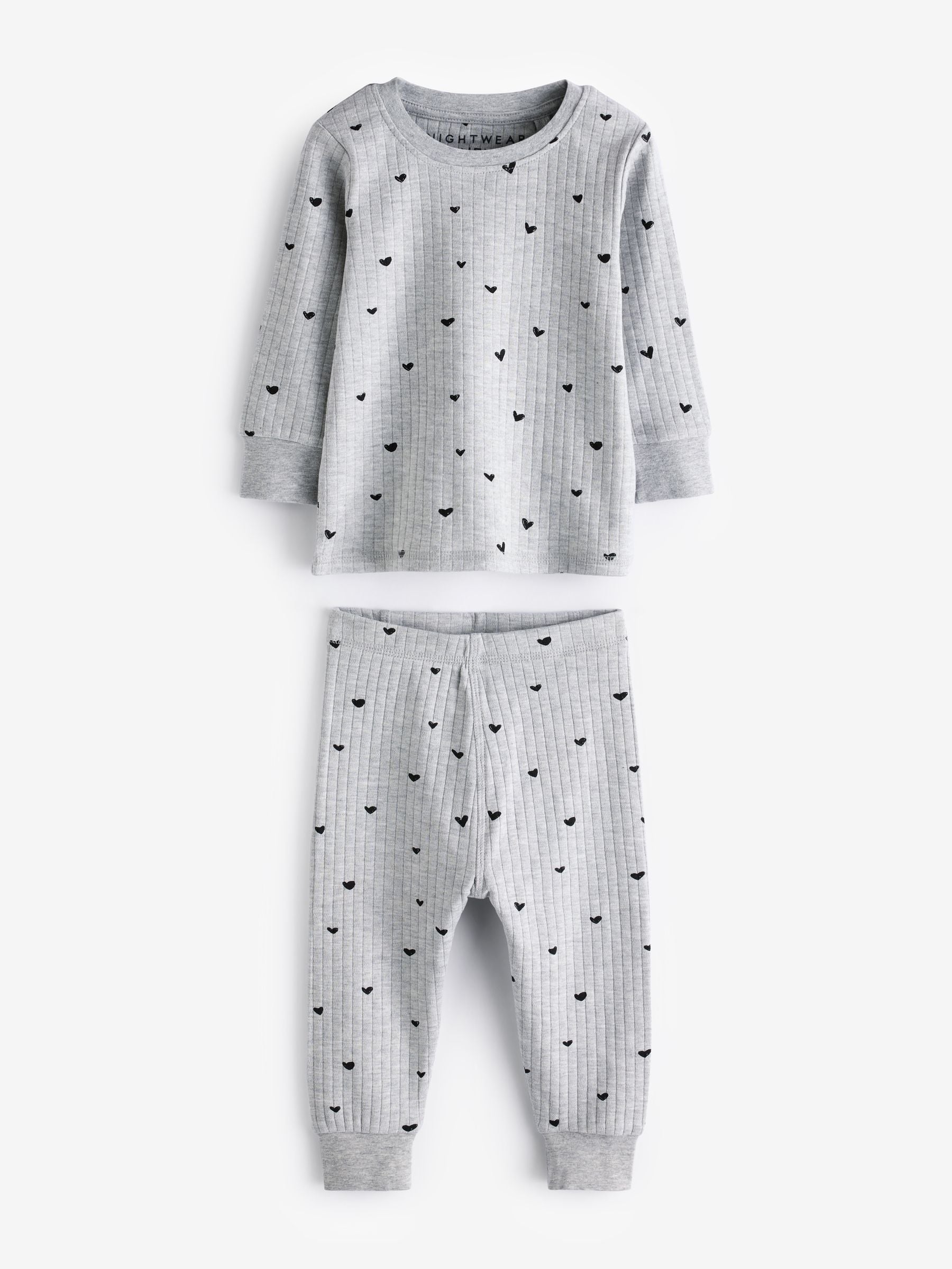 Charocal/Grey/Cream Heart Snuggle Pyjamas 3 Pack (9mths-12yrs)