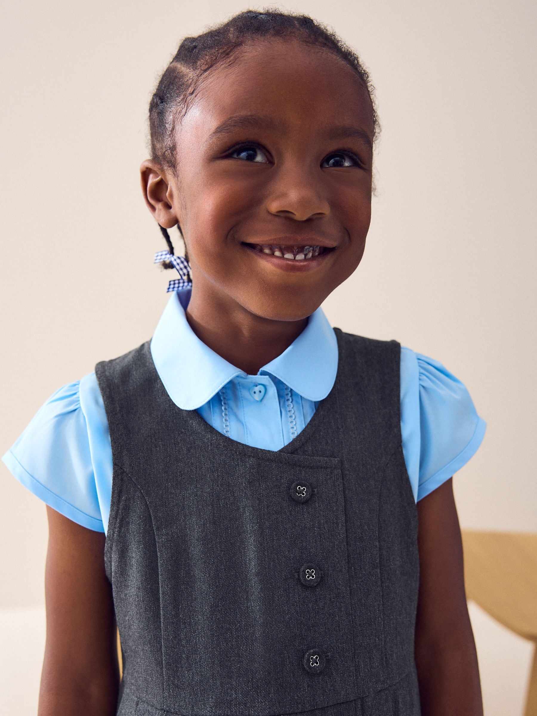 Grey Asymmetric Button Front Pinafore School Dress (3-14yrs)
