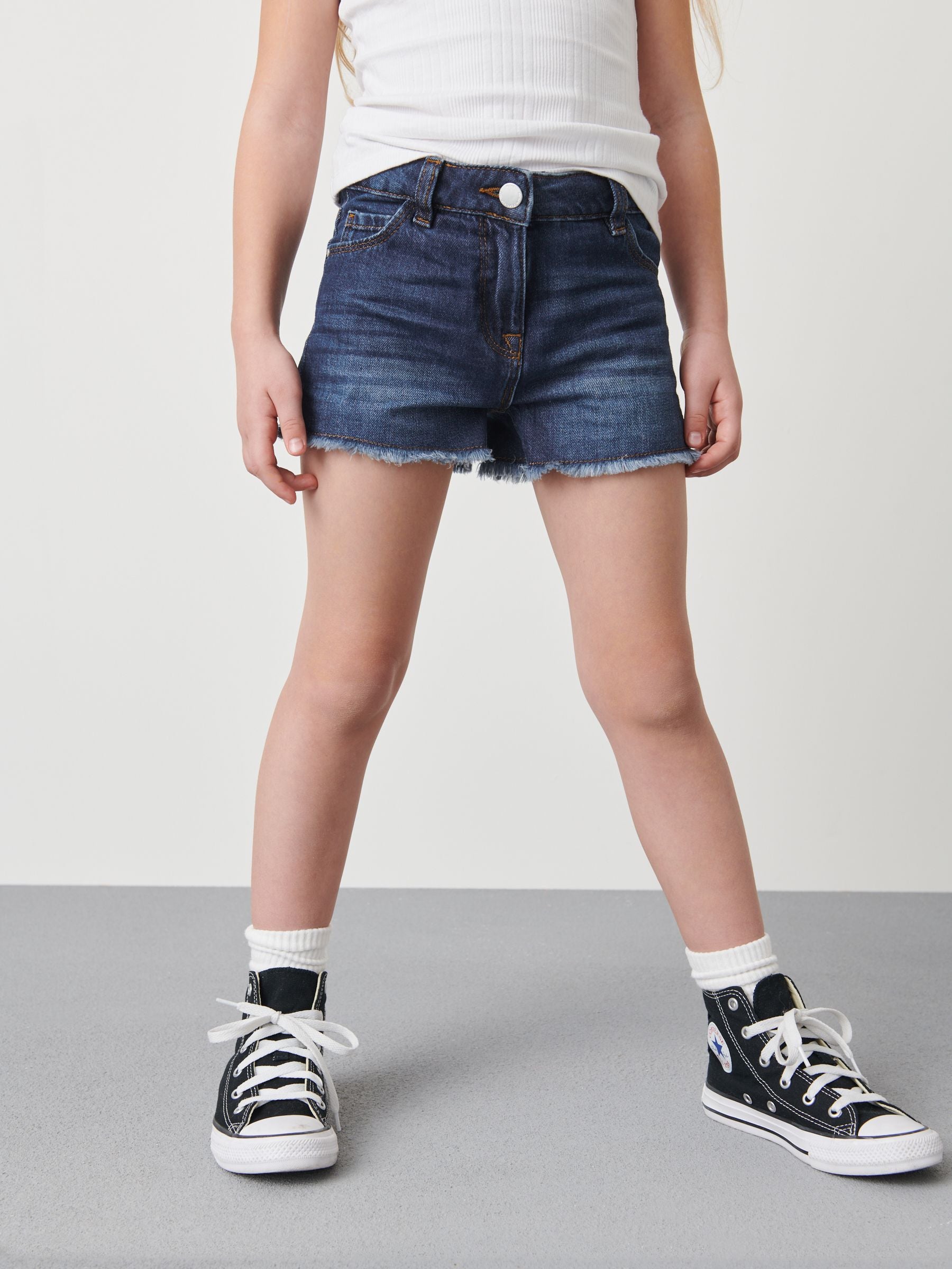 Dark Blue Regular Length Frayed Edge Denim Shorts (3-16yrs)