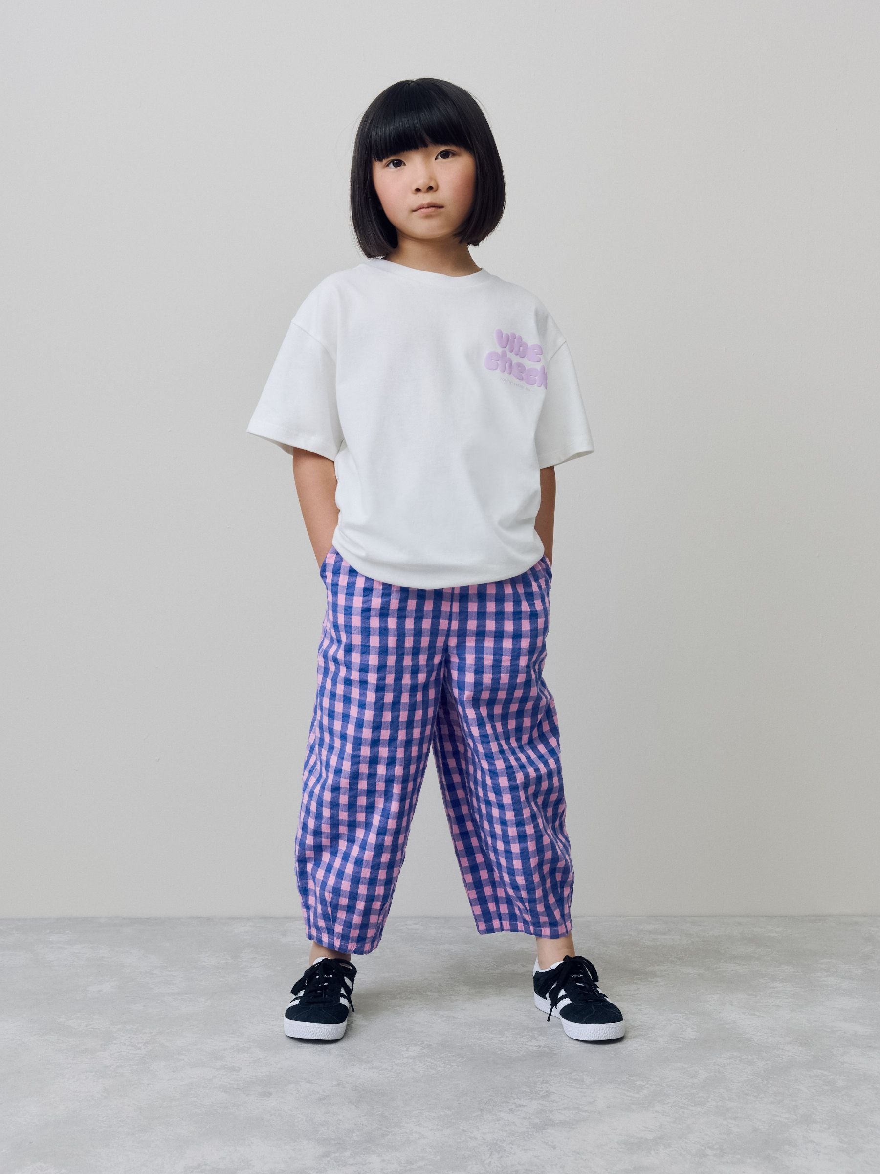 Purple Gingham Pull On Barrel Trousers (3-16yrs)