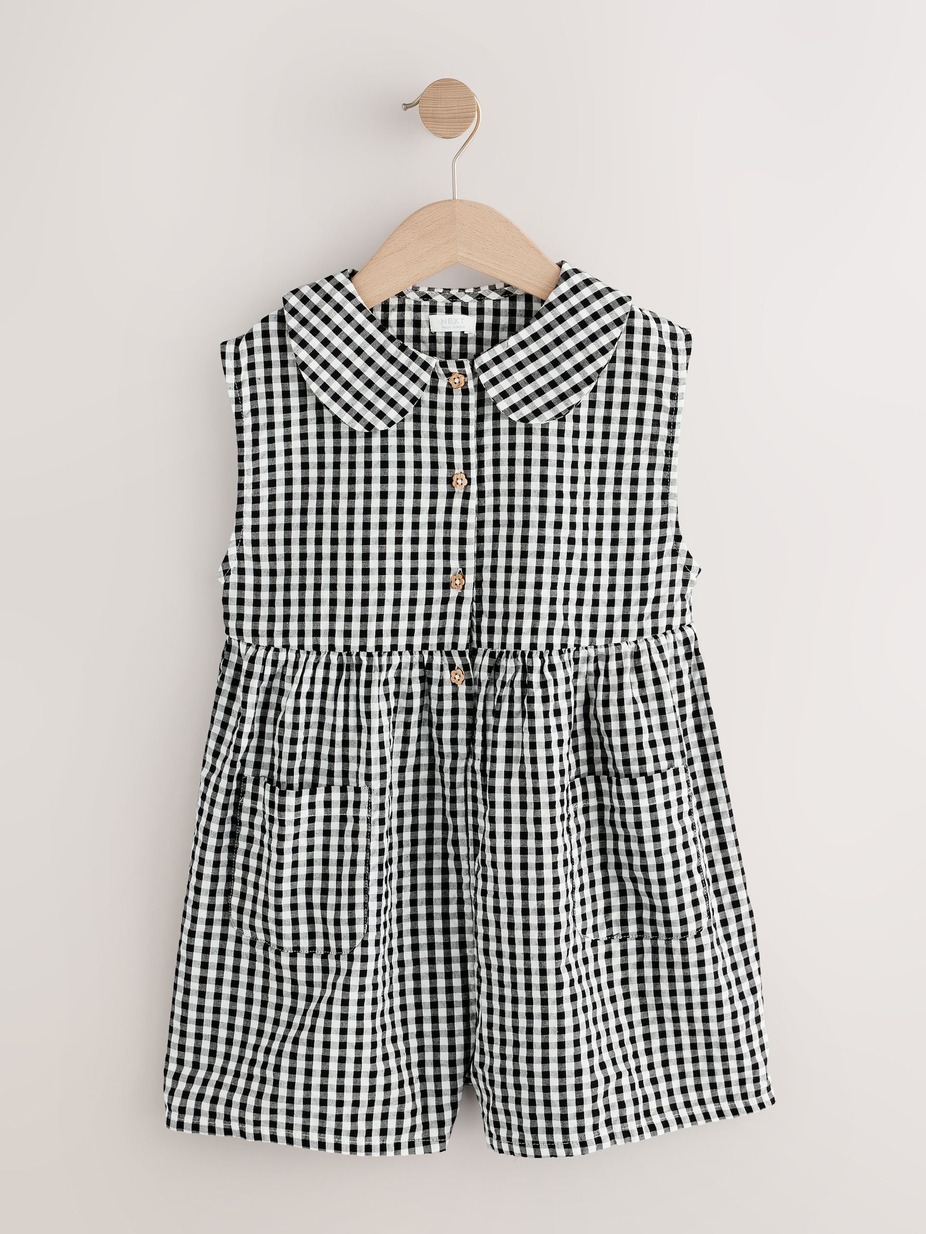Mono Gingham Shirt Collar Playsuit (3mths-7yrs)